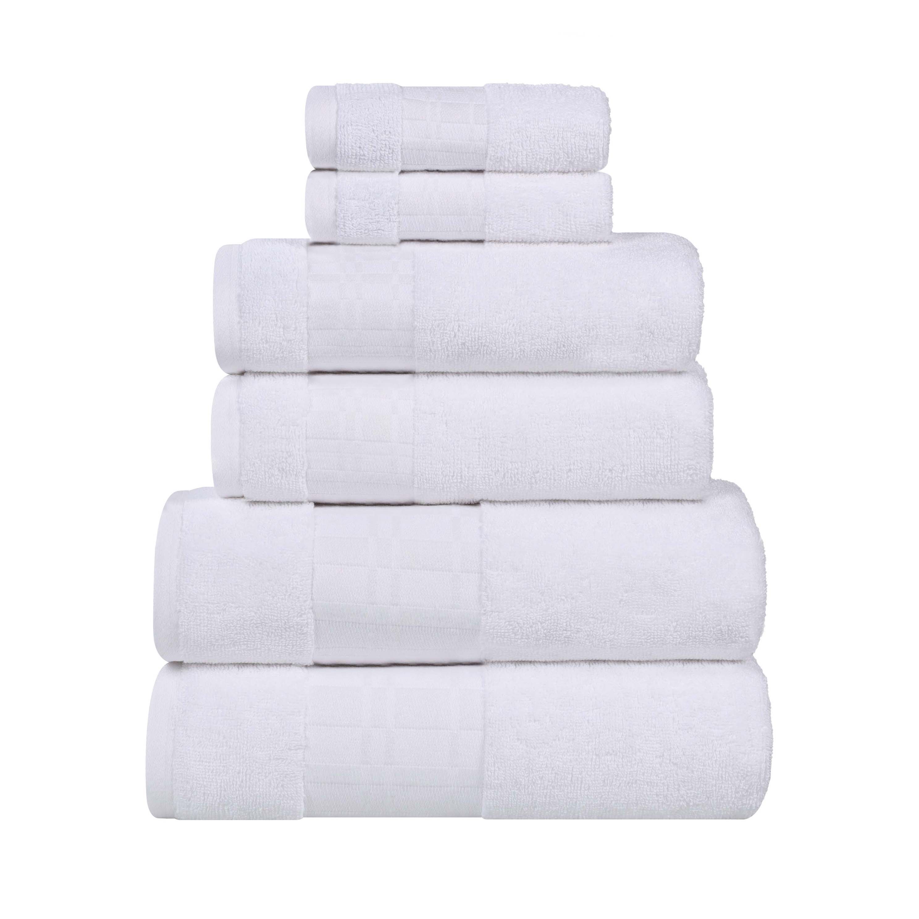 Larissa Cotton Geometric Embroidered Border 6-Piece Bath Towel Set - Soft & Absorbent Luxury Towels for Bathroom, Spa, and Guest Use