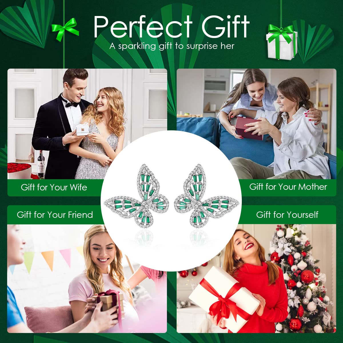 Sparkling Rhinestone Butterfly Bow Earrings for Women - Gold & Silver Cubic Zirconia Stud Drop Dangle Jewelry | Hypoallergenic Sterling Silver CZ Earrings for Valentine's Day, Prom, Wedding, Brides & Mothers | Perfect for Date Nights, Parties & Special Occasions