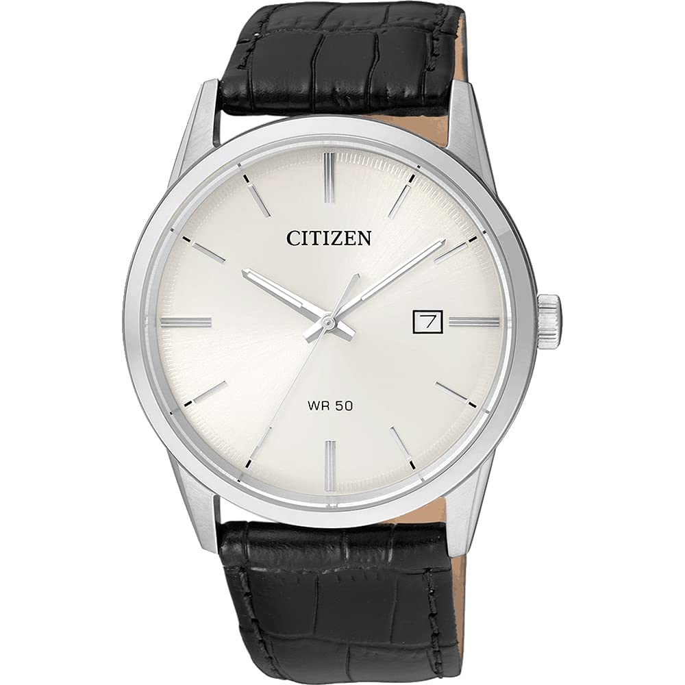 Citizen Quartz Men's Watch - Stainless Steel Case with Genuine Leather Strap - Black Dial Casual Dress Watch (Model BI5000-01A) - Perfect for Business, Office & Everyday Wear