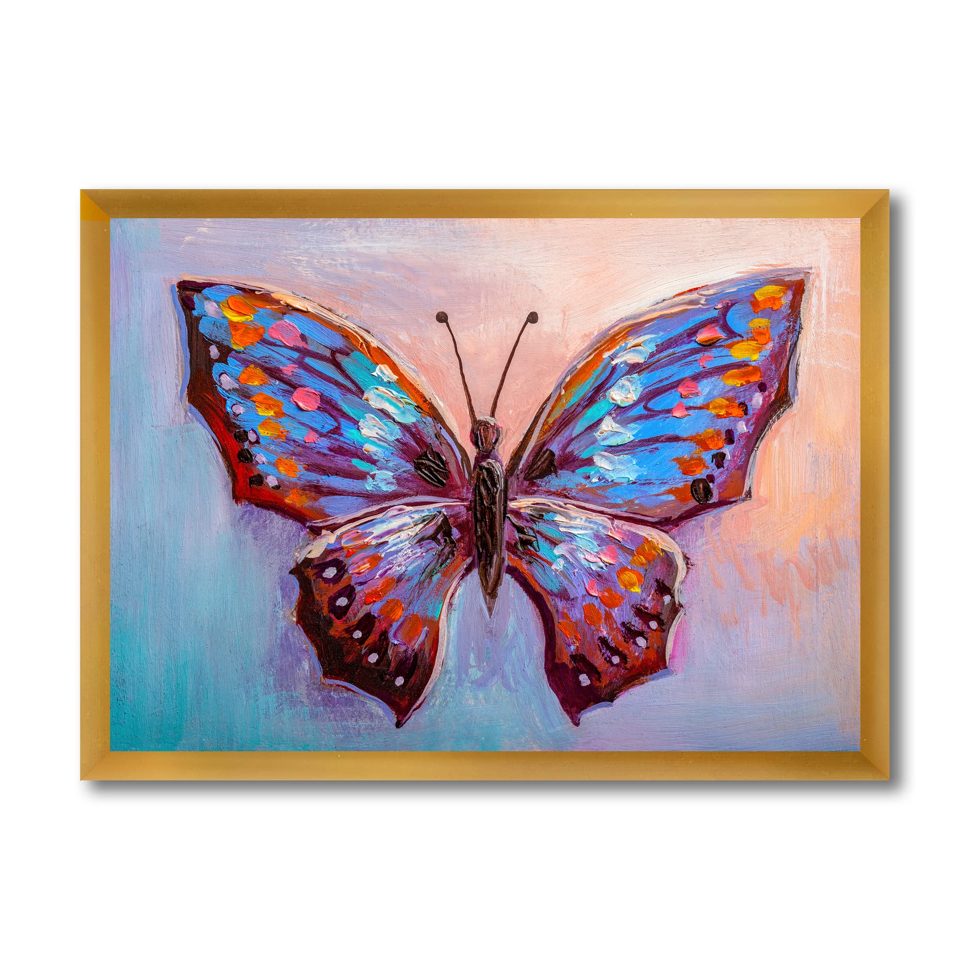 Vintage Blue Butterfly II Modern Framed Wall Art - Home Decor for Living Room, Bedroom & Office - Handmade Canvas Painting for Housewarming Gift & Interior Design