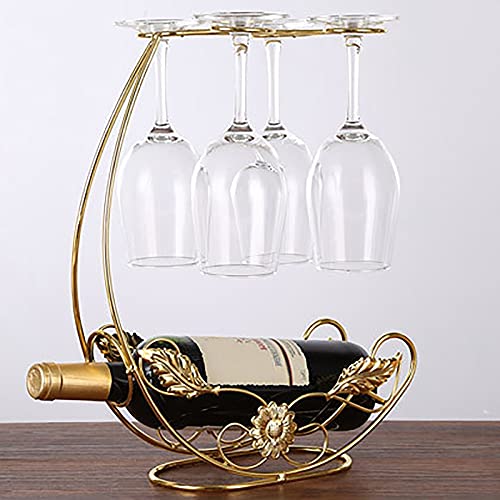 TOMYEUS Countertop Wine Rack Holder - Holds 1 Wine Bottle & 4 Glasses - Space Saving Tabletop Wine Glass Organizer for Kitchen, Bar, Dining Room - Perfect for Home Entertaining & Wine Storage