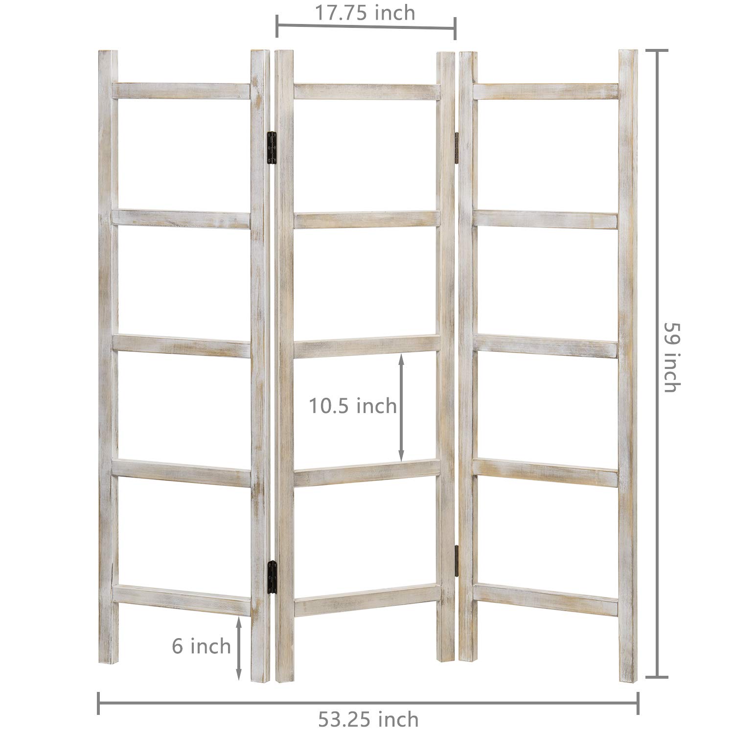 MyGift 3-Panel Whitewashed Solid Wood Blanket Ladder & Towel Rack - Decorative Freestanding Folding Room Divider for Blankets, Quilts, Throws, Towels, Clothing | Perfect for Living Room, Bedroom, Bathroom Organization & Farmhouse Decor