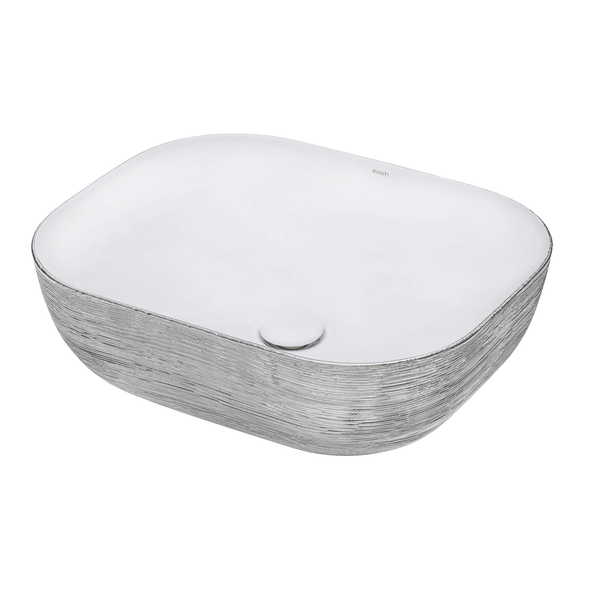 Ruvati 20 x 16 Inch White Ceramic Rectangular Bathroom Vessel Sink - RVB2016WS | Modern Above Counter Vanity Sink for Small Bathrooms, Powder Rooms & Guest Baths | Durable & Stylish Silver Decorative Art Design