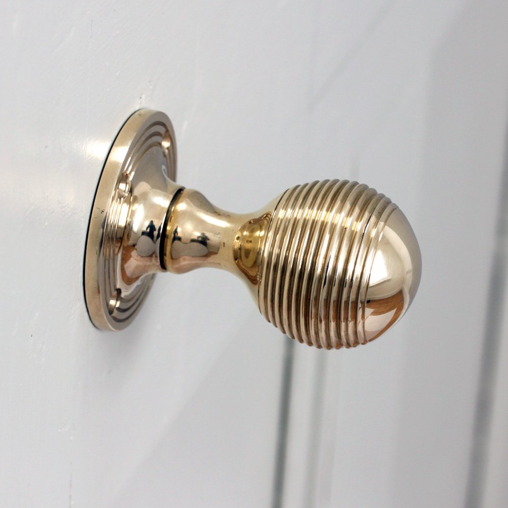 Polished Brass Reeded Beehive Door Knobs - Vintage Style Cabinet & Drawer Pulls for Home Decor - Perfect for Farmhouse, Cottage & Traditional Interior Design