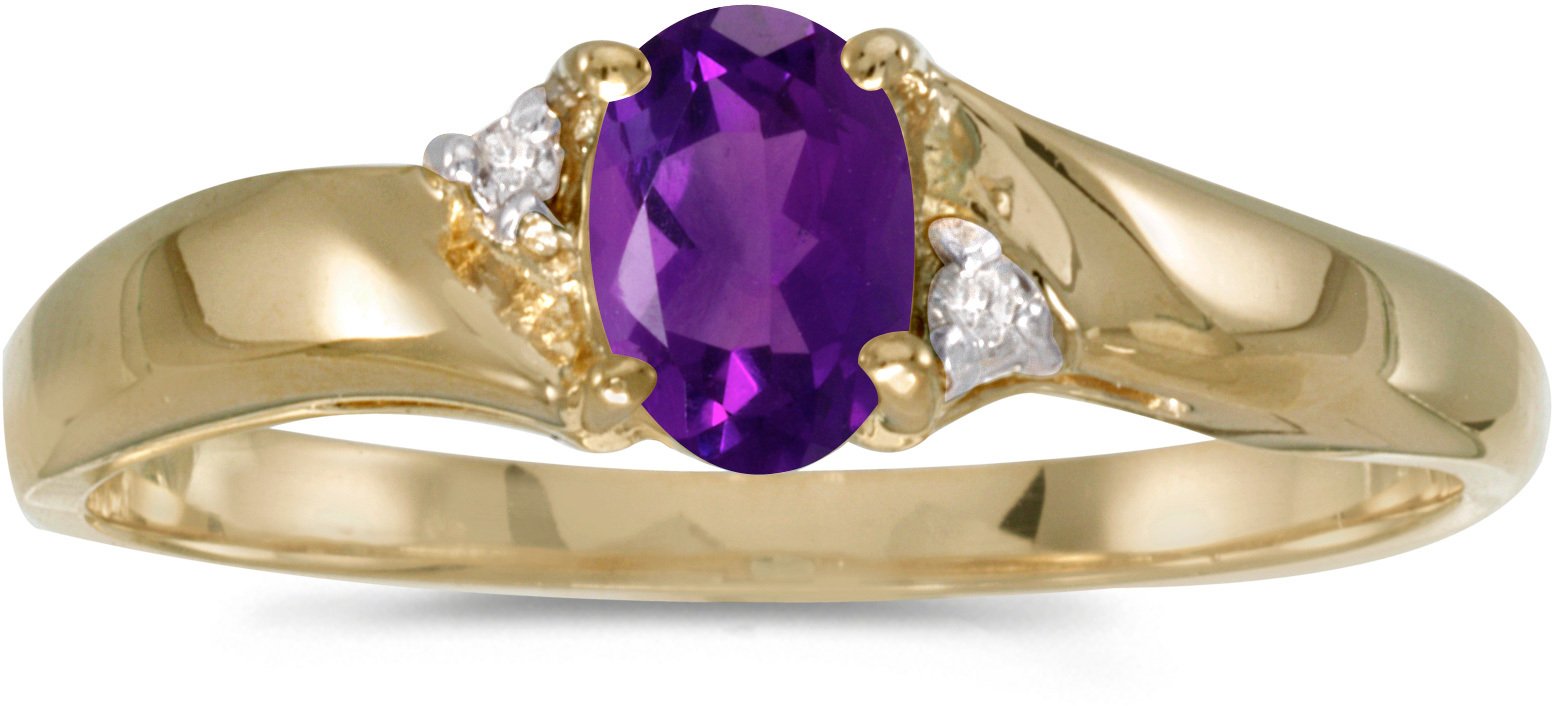 10K Yellow Gold Oval Amethyst and Diamond Ring for Women - Elegant Vintage Style Jewelry Gift for Anniversary, Engagement, or Special Occasion