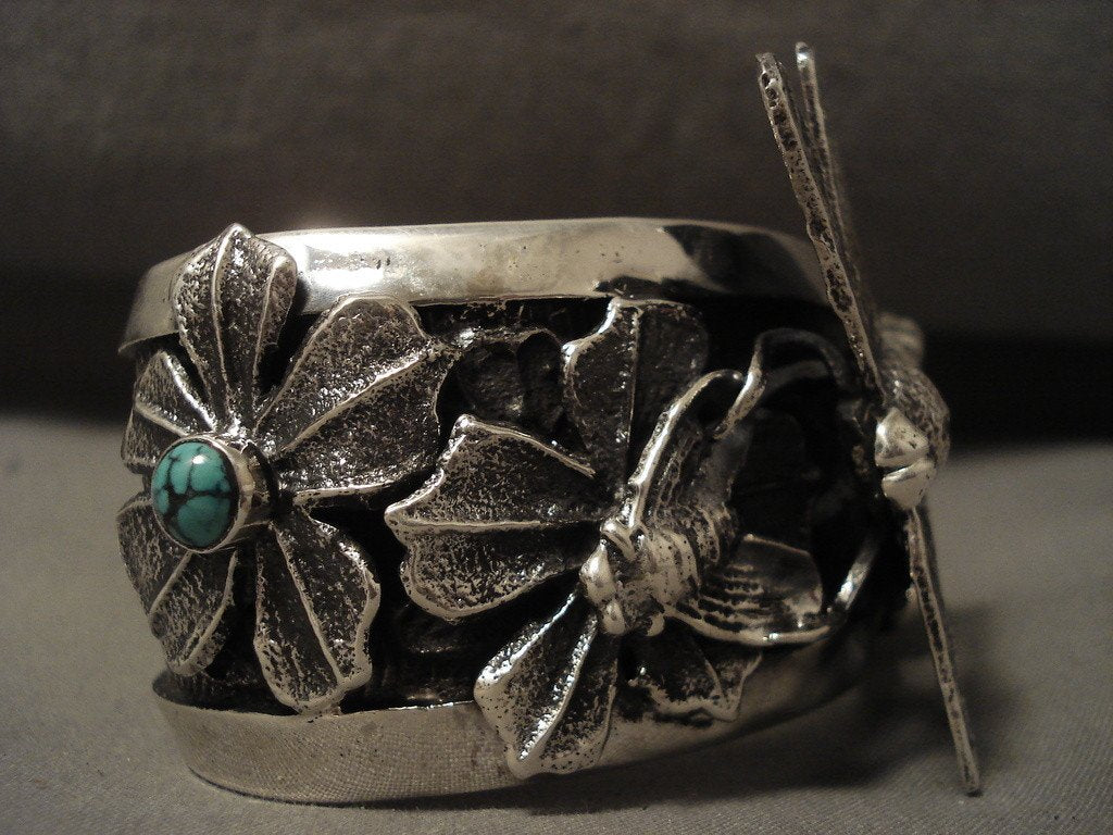 Authentic Navajo Native American Silver Turquoise Bracelet - 146g 'Flying Dragonfly' Handcrafted Jewelry for Women, Boho Fashion Accessory, Perfect for Festivals & Special Occasions