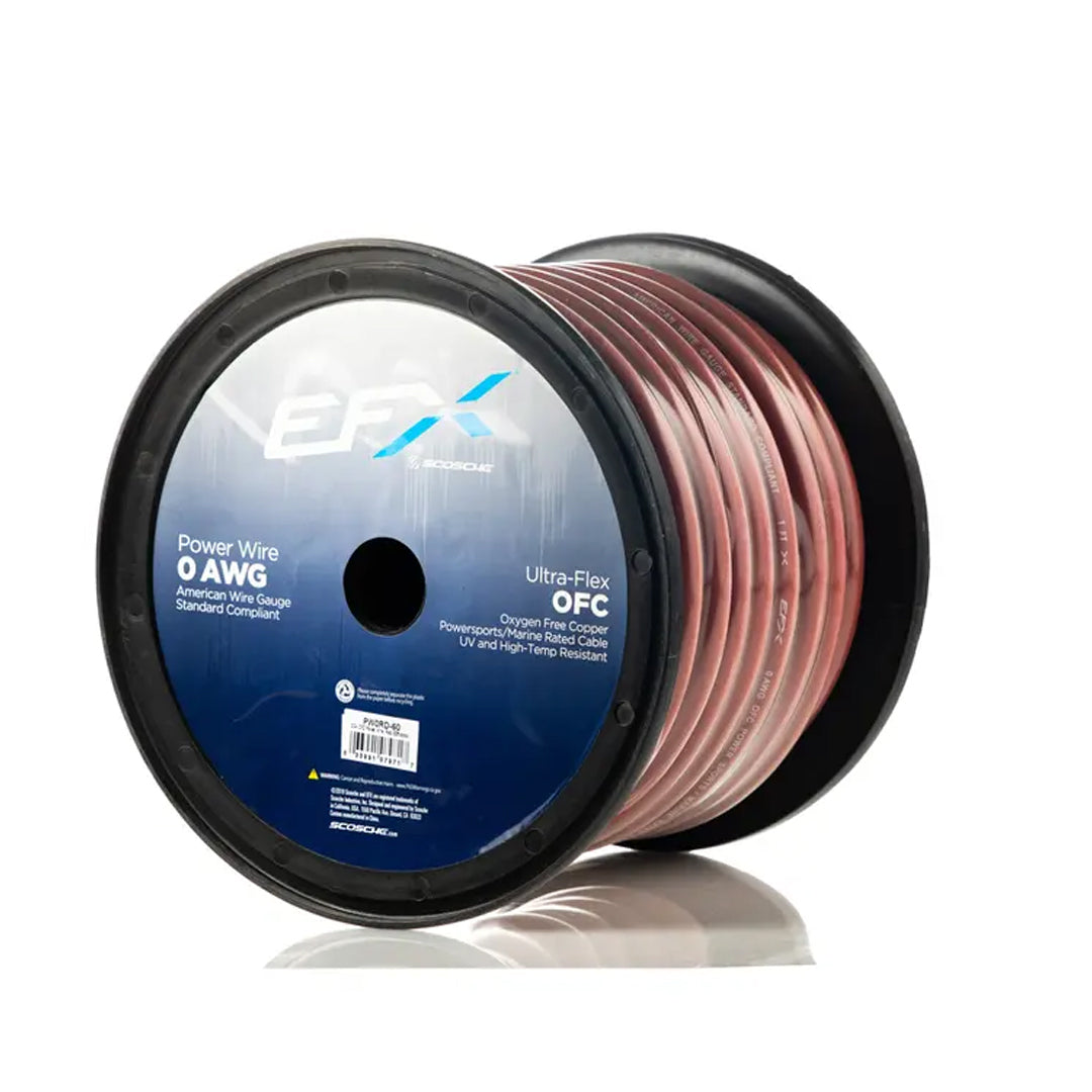 Scosche EFX PW0RD 60 0GA OFC Red Power Wire - 60ft Spool for Car Audio, Marine, and RV Electrical Systems