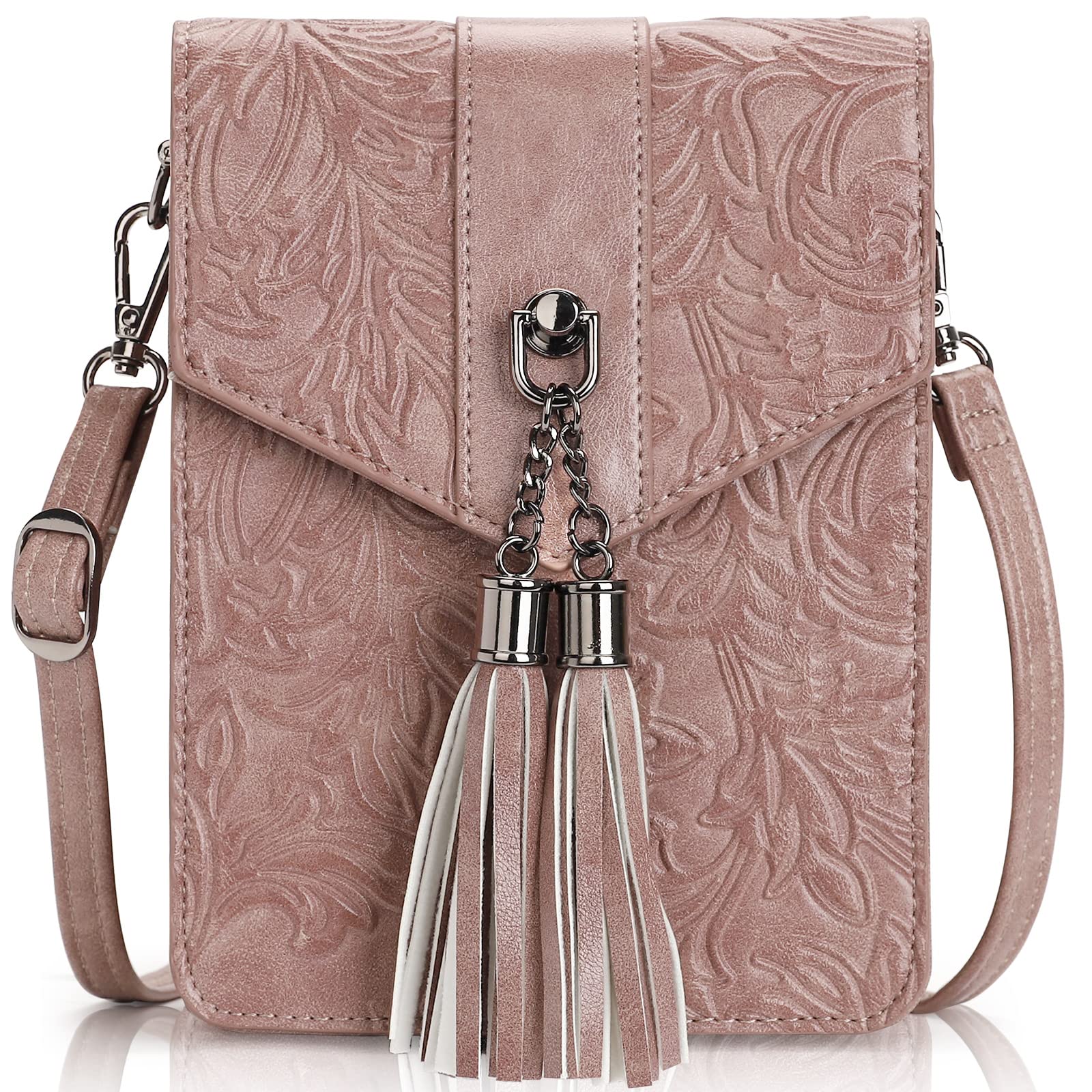 MEITRUE Women's Small Crossbody Phone Purse Bag - Mini Cell Phone Wallet with Tassels & Embossed Design for Ladies & Girls | Perfect for Parties, Shopping & Daily Use