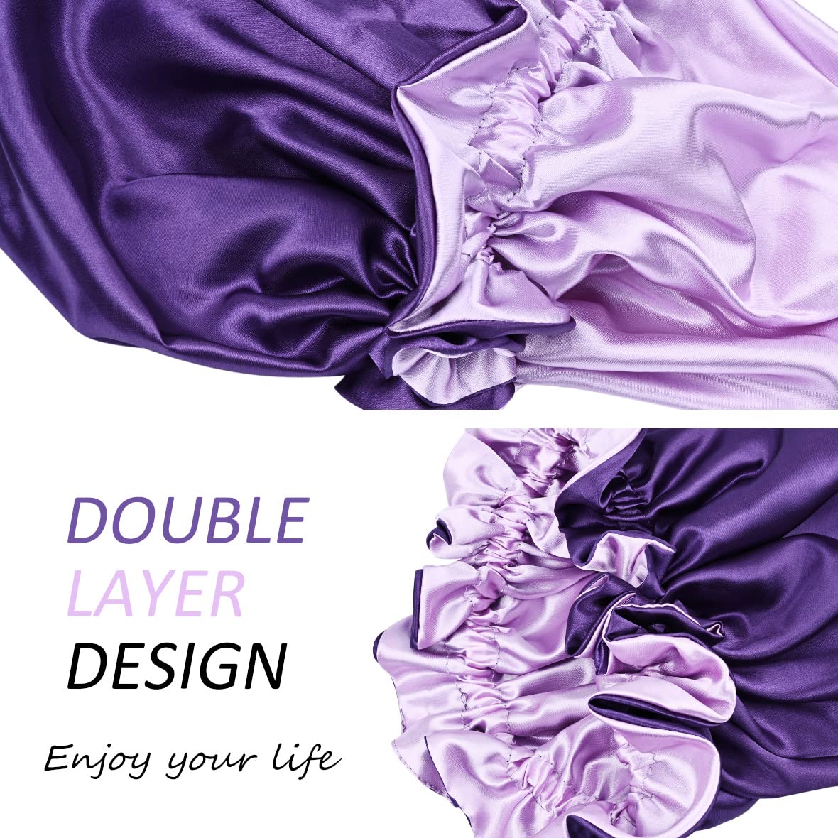 Women's Double Layer Reversible Satin Sleep Bonnet - Elastic Hair Night Cap for Curly & Natural Hair Protection - Perfect for Bedtime, Travel & Salon Visits