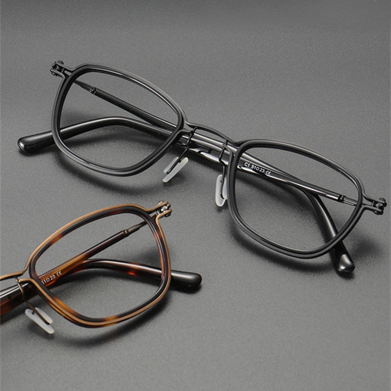 Unisex Black Titanium Acetate Square Full Rim Eyeglasses SC19 - Stylish & Durable Glasses for Work, Reading & Everyday Wear