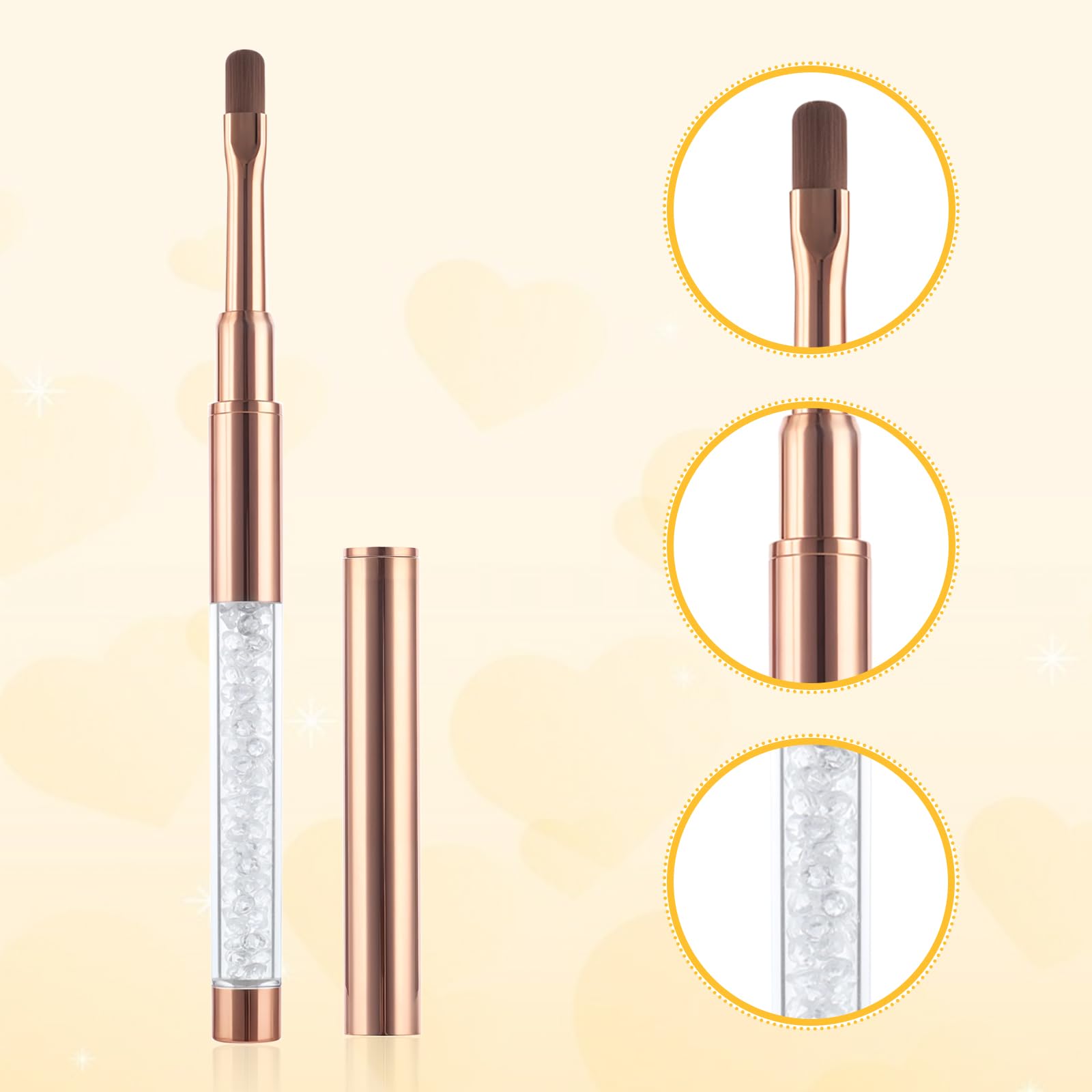 2 Pcs Professional Oval Nail Art Brushes - Rhinestone Handle Gel Nail Polish Brushes for Builder Gel, French Nail Design & Manicure | Perfect for DIY Nail Art, Salon & Home Use