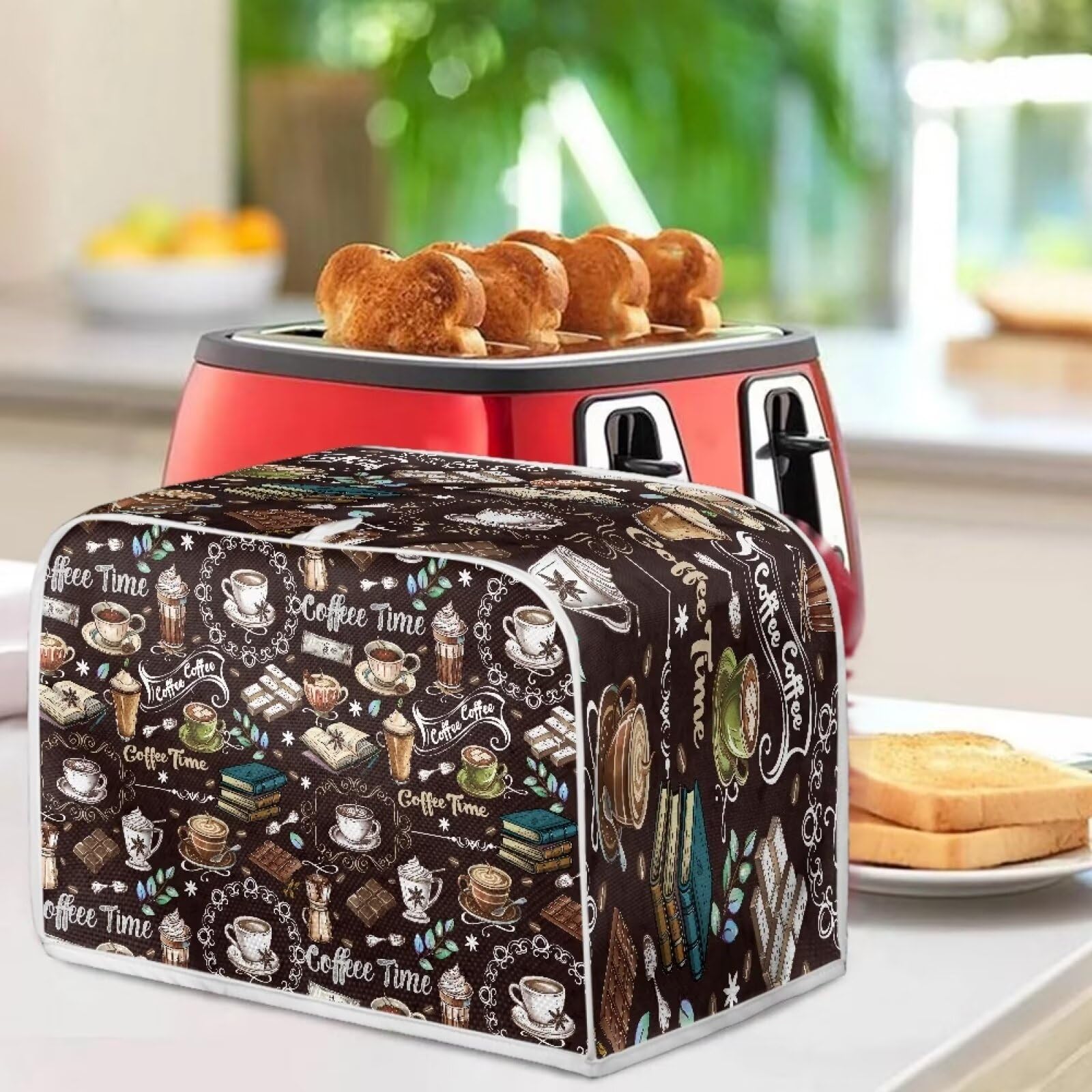ZDCUSTOM Coffee Time Toaster & Microwave Oven Dust Cover - Machine Washable Dustproof Protector for Kitchen Appliances | Keep Toasters Clean from Dust & Fingerprints | Perfect for Home, Office & Cafe Use