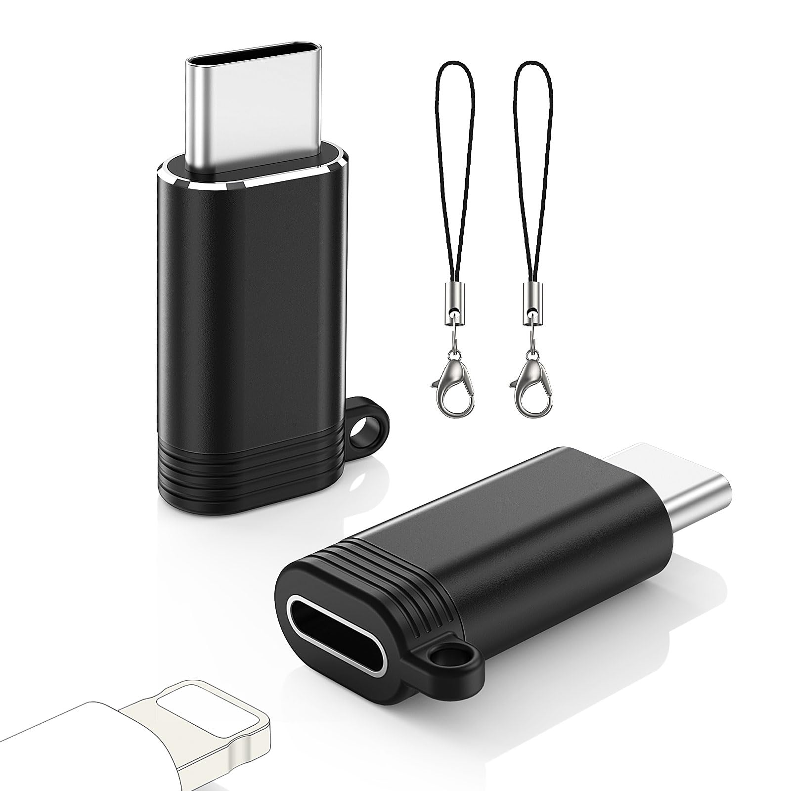 MoKo 2 Pack Lightning to USB C Adapter for iPhone 15/16 Pro/Pro Max/Plus, Galaxy S24, iPad Air/Pro - Fast Charging & Data Sync - Perfect for Travel, Office & Home Use - Black