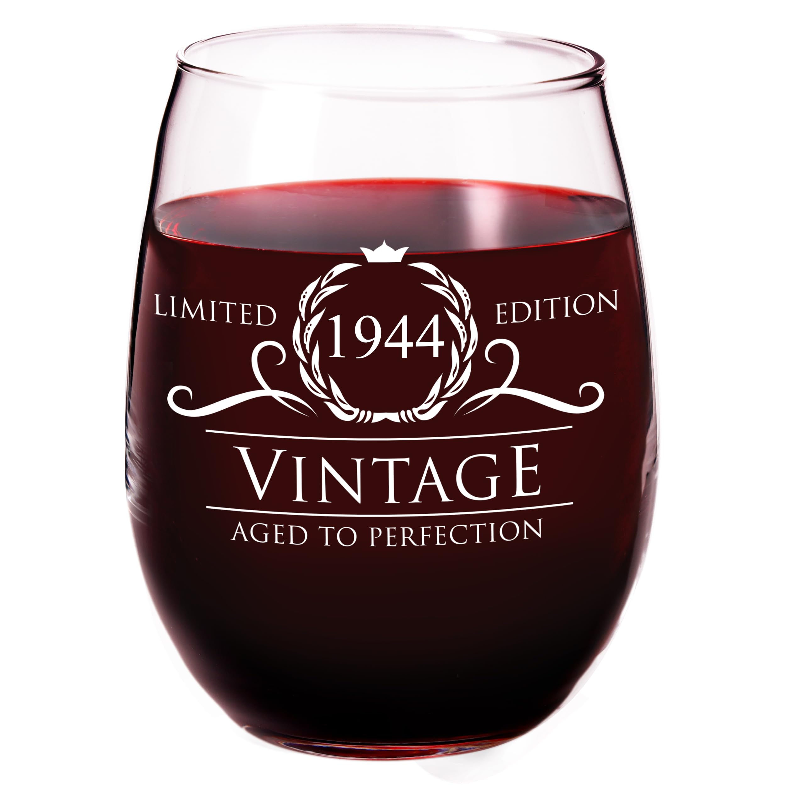 1944 Vintage 15 oz Stemless Wine Glass - Perfect 80th Birthday Gift for Women, Mom, Dad, Sister, Daughter & Best Friend | Elegant Birthday Decorations & Party Supplies | Great for Celebrations, Anniversaries & Special Occasions