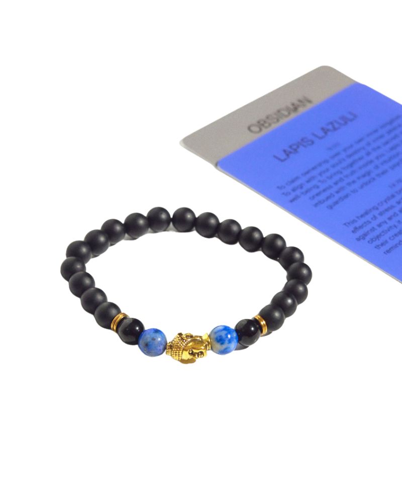 Natural Buddha Stone with Lapis Lazuli & Obsidian - Spiritual Healing, Meditation & Home Decor for Peace & Positive Energy