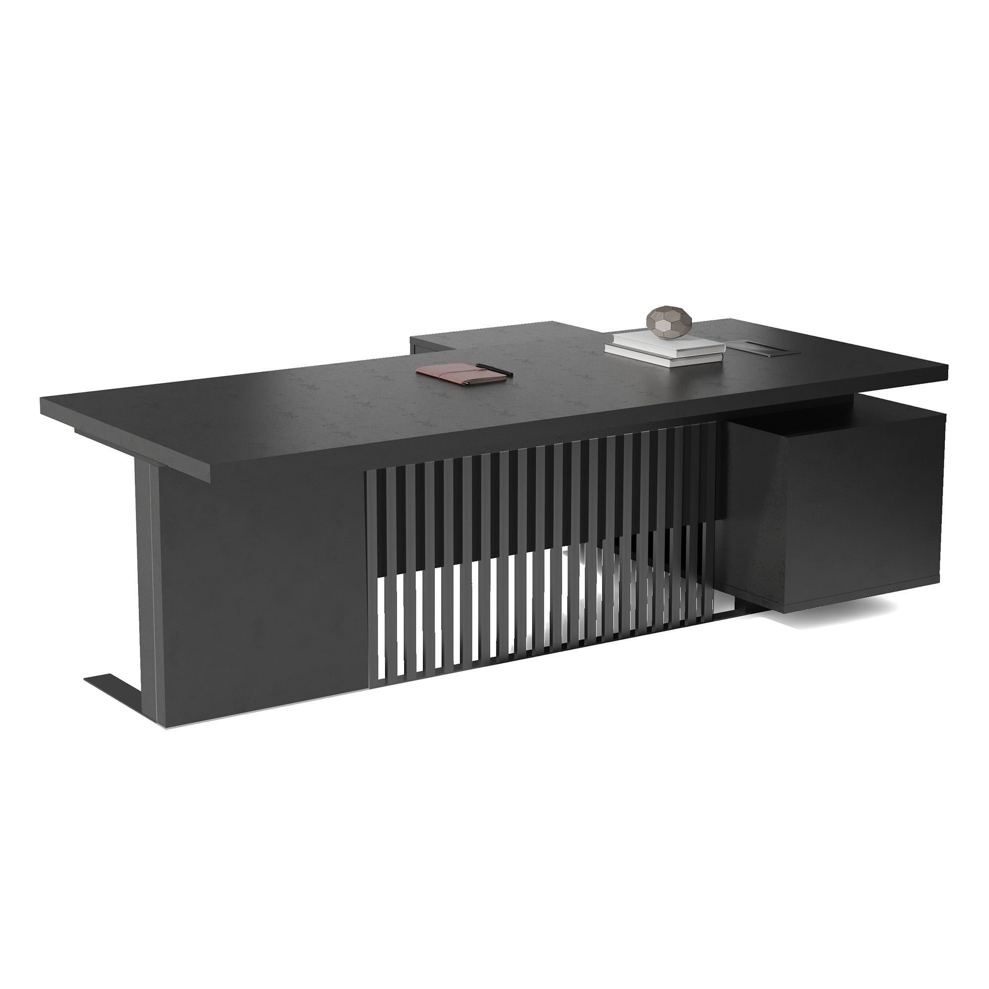 Premium DAXTON Black Executive Desk with Left Return - 200cm Black Concrete Finish | Modern Office Furniture for Home & Workspace