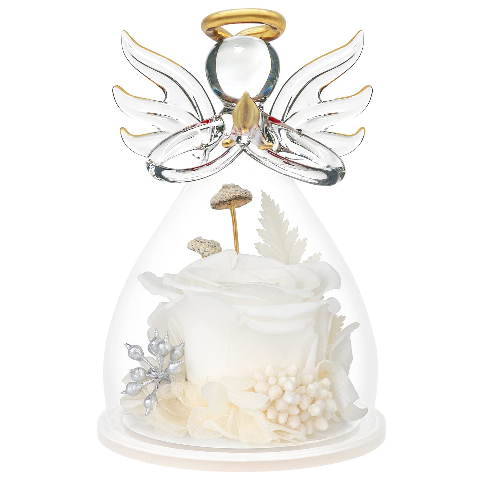 Eternal Preserved Rose in Glass Angel Figurine - Perfect Mother's Day Gift, Birthday Present for Women, Romantic Gift for Wife, Grandma & Loved Ones | Elegant Home Decor, Wedding Centerpiece, Anniversary Keepsake