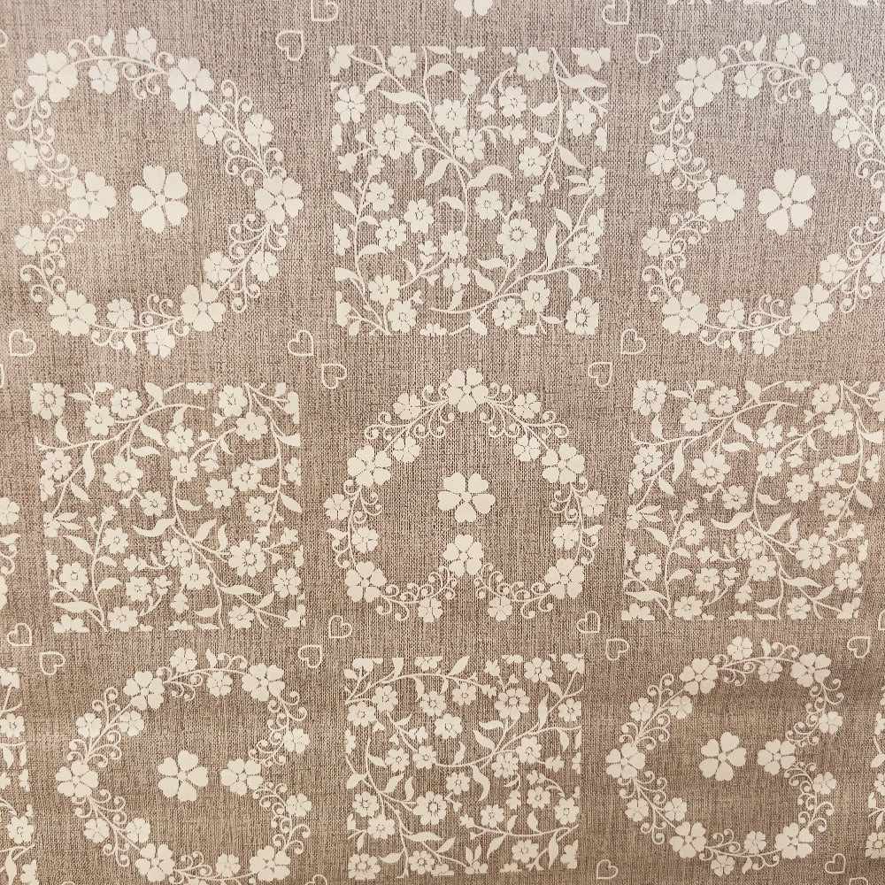 Beige Floral Hearts Vinyl Oilcloth Tablecloth - Waterproof & Washable for Picnics, Parties & Kitchen Decor