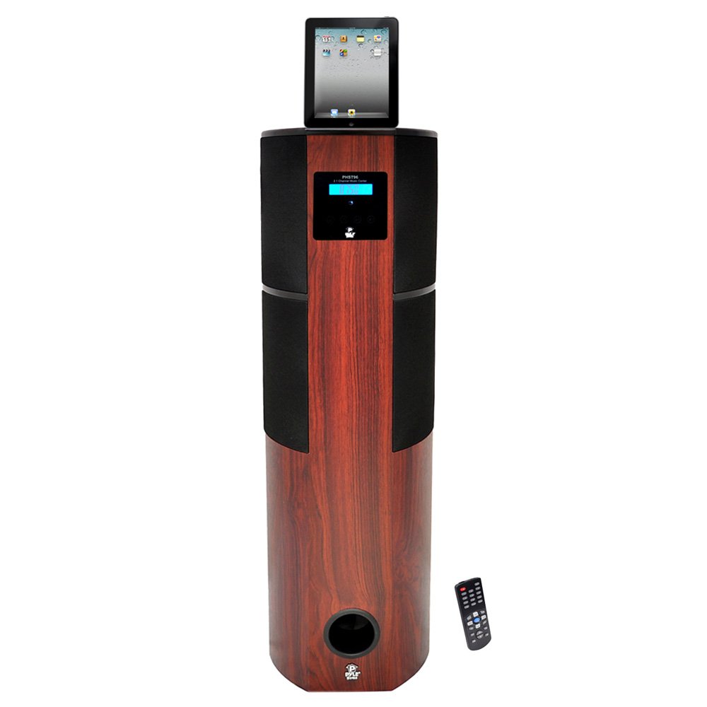 Pyle Home PHST96IPCW 30-Pin iPod/iPhone/iPad Speaker Dock Tower - Wireless Bluetooth Audio System with AM/FM Radio & Remote - Premium Cherry Wood Finish - Perfect for Home, Office & Party Entertainment