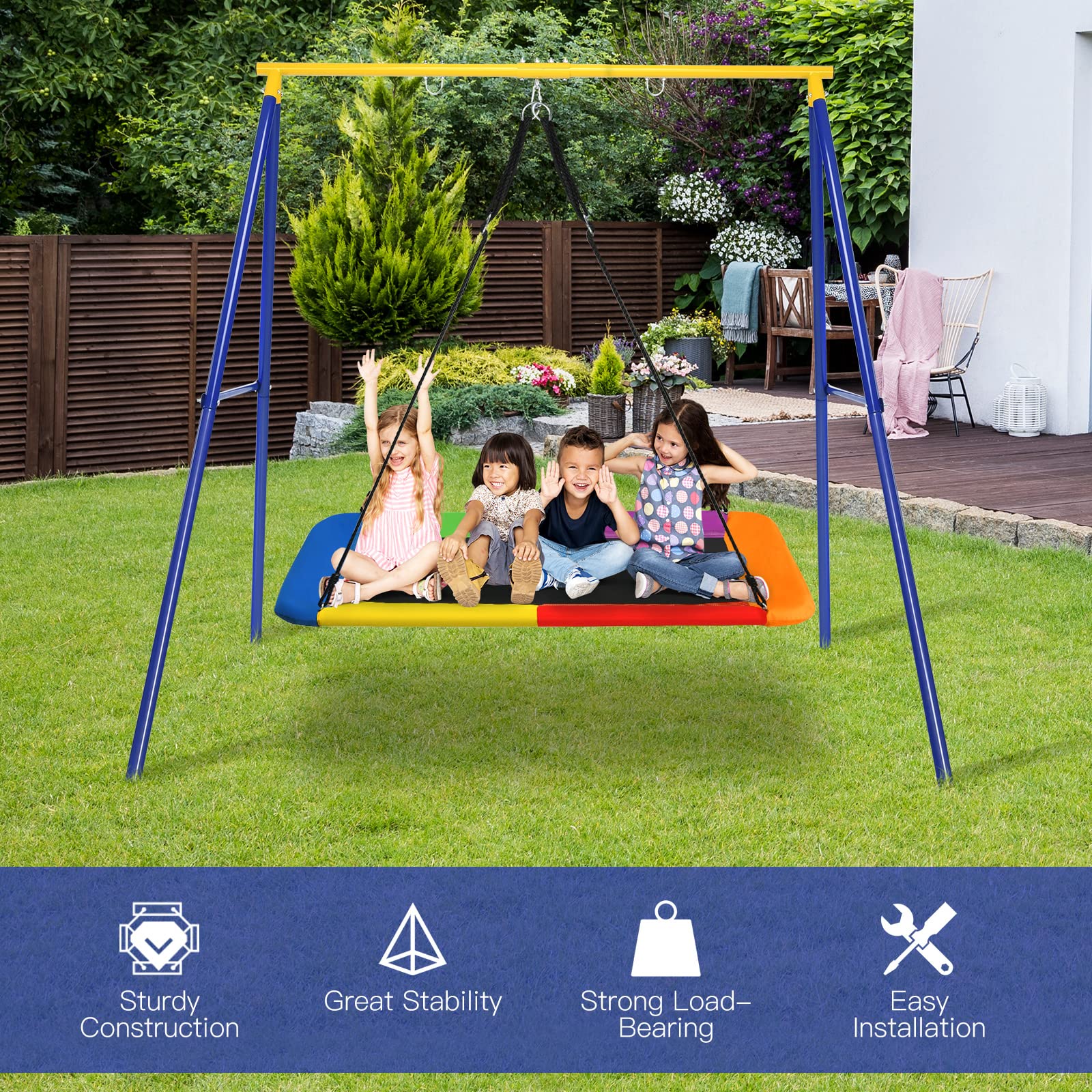 Heavy Duty 550lbs Metal A-Frame Swing Set with 70