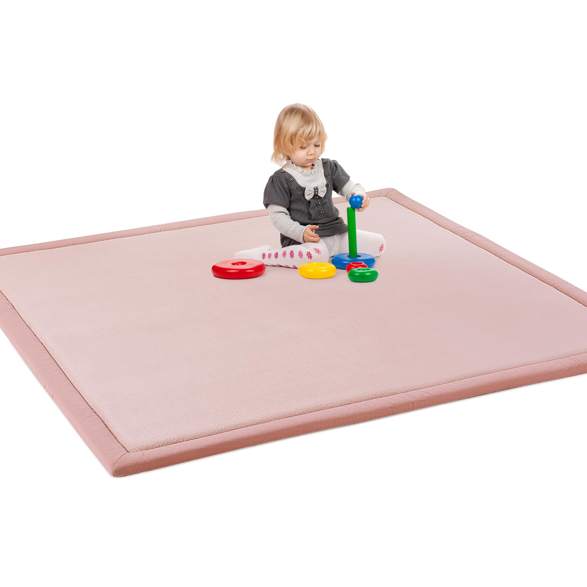 HOMBYS 1.2-Inch Thick Memory Foam Play Mat for Playpen 50x50 - Non-Slip Baby Crawling Mat, Super Soft Velvet Toddler Playmat for Nursery & Kids Room - Perfect for Crawling, Playtime, and Learning Activities