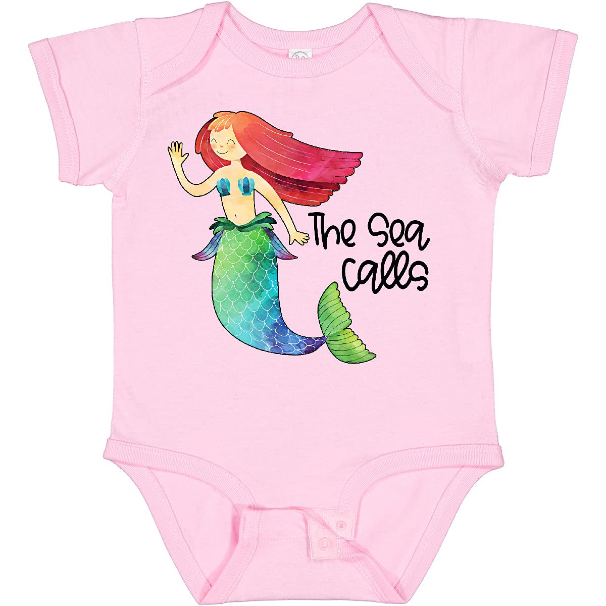 Inktastic The Sea Calls Mermaid with Red Hair Baby Bodysuit - Cute Mermaid Onesie for Newborns & Infants - Perfect for Beach Vacations, Photo Shoots & Baby Showers