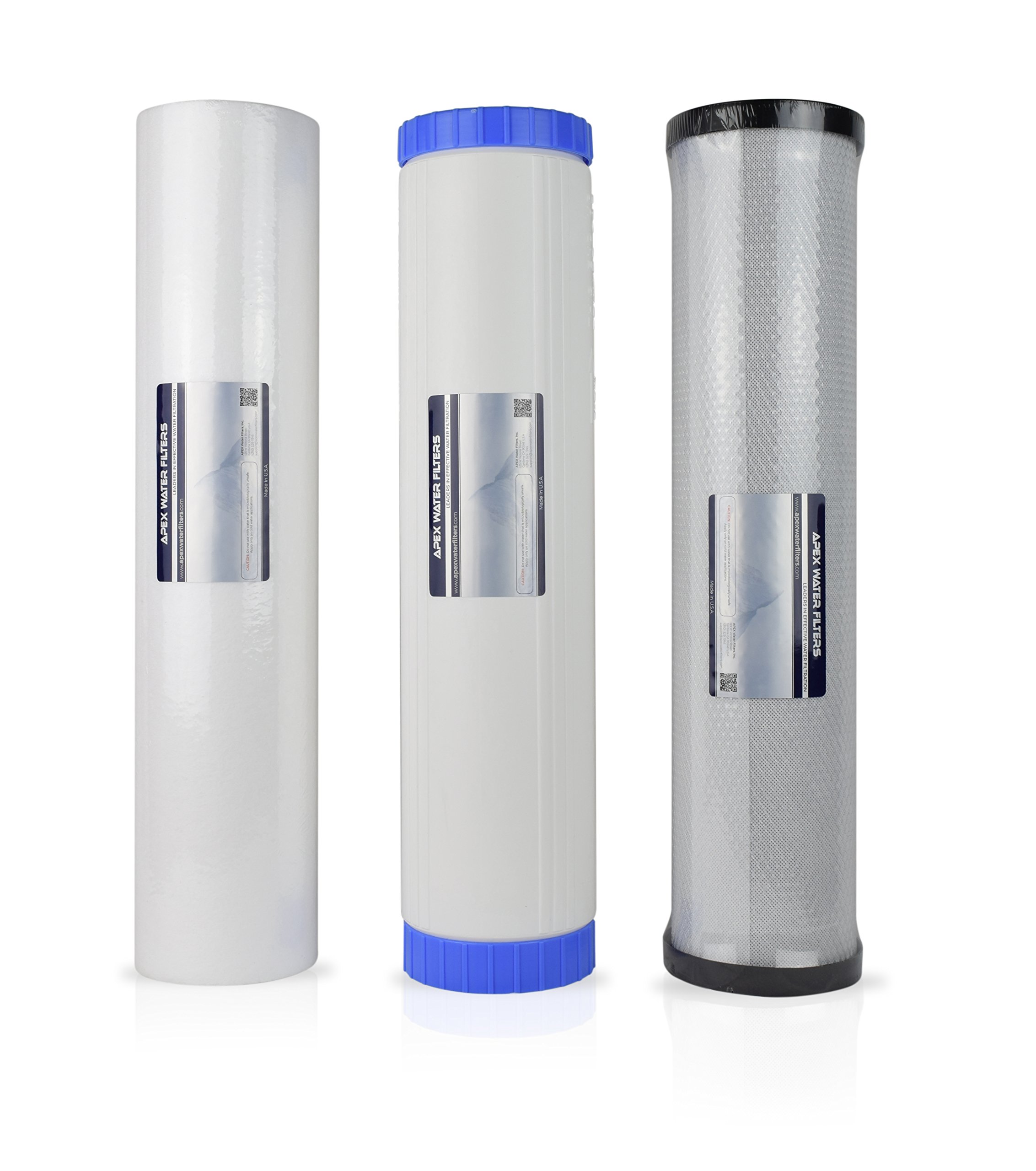 APEX RF-3020 Whole House Water Filtration System Replacement Filter Cartridge Pack - 3 Stage Water Filter for Clean Drinking Water - Perfect for Home, RV & Camping Use
