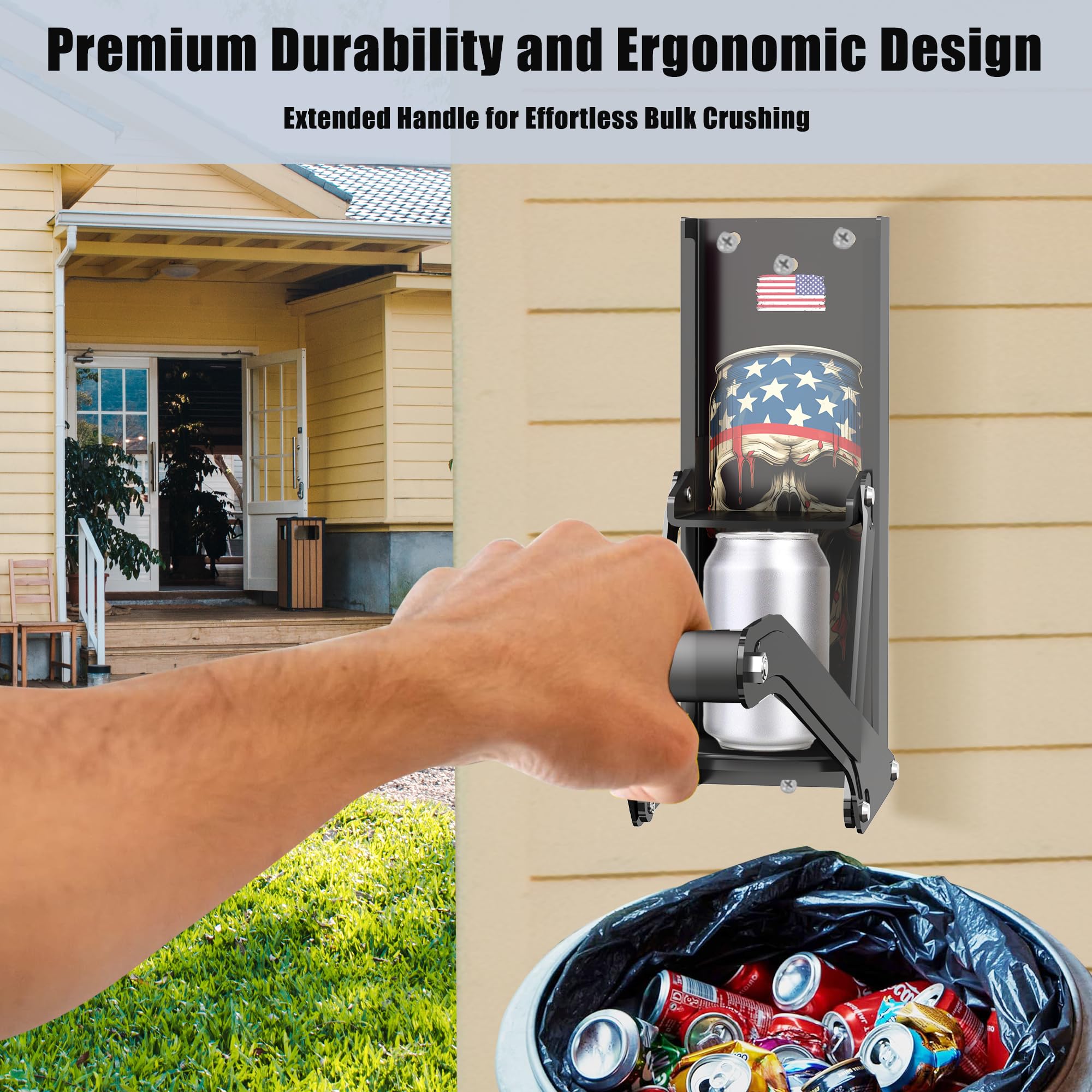 Wall Mounted Metal Can Crusher for Soda & Beer Cans - Eco-Friendly Recycling Tool with Squirrel Art Stickers & Lubricant - Perfect for Home, Garage & RV Use - Save Space & Recycle Easily