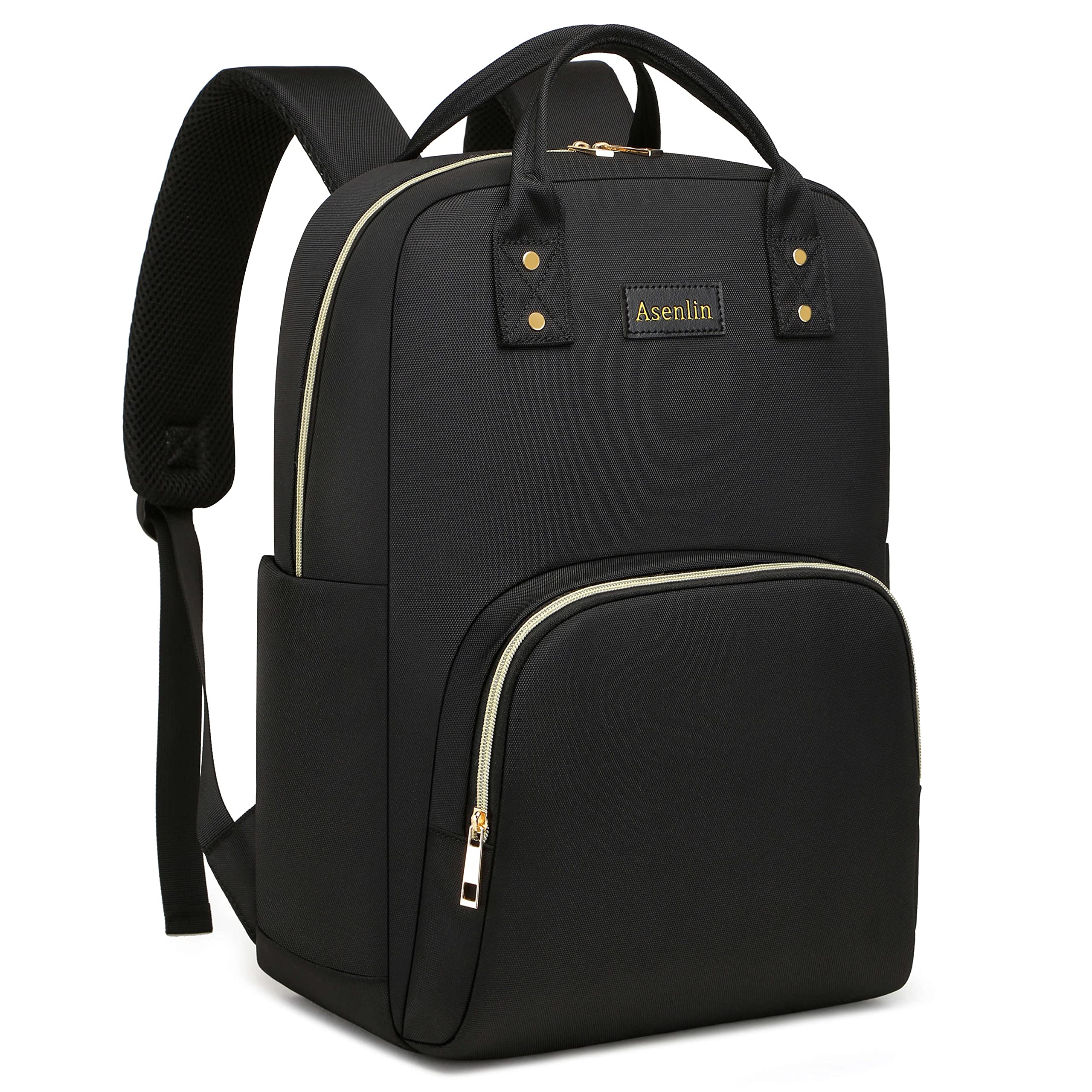 Asenlin 15.6 Inch Water Resistant Laptop Backpack for Travel, School & Work - Stylish Casual Daypack for Men & Women (Black) - Perfect for Commuting, College Campus & Business Trips
