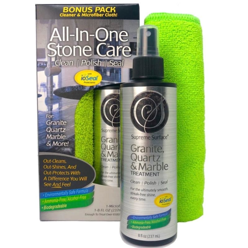 All-in-One Stone Care Kit - Cleaner, Polish & Sealer (8 fl oz Spray) for Granite, Marble & Countertops – Perfect for Kitchen & Bathroom Surfaces