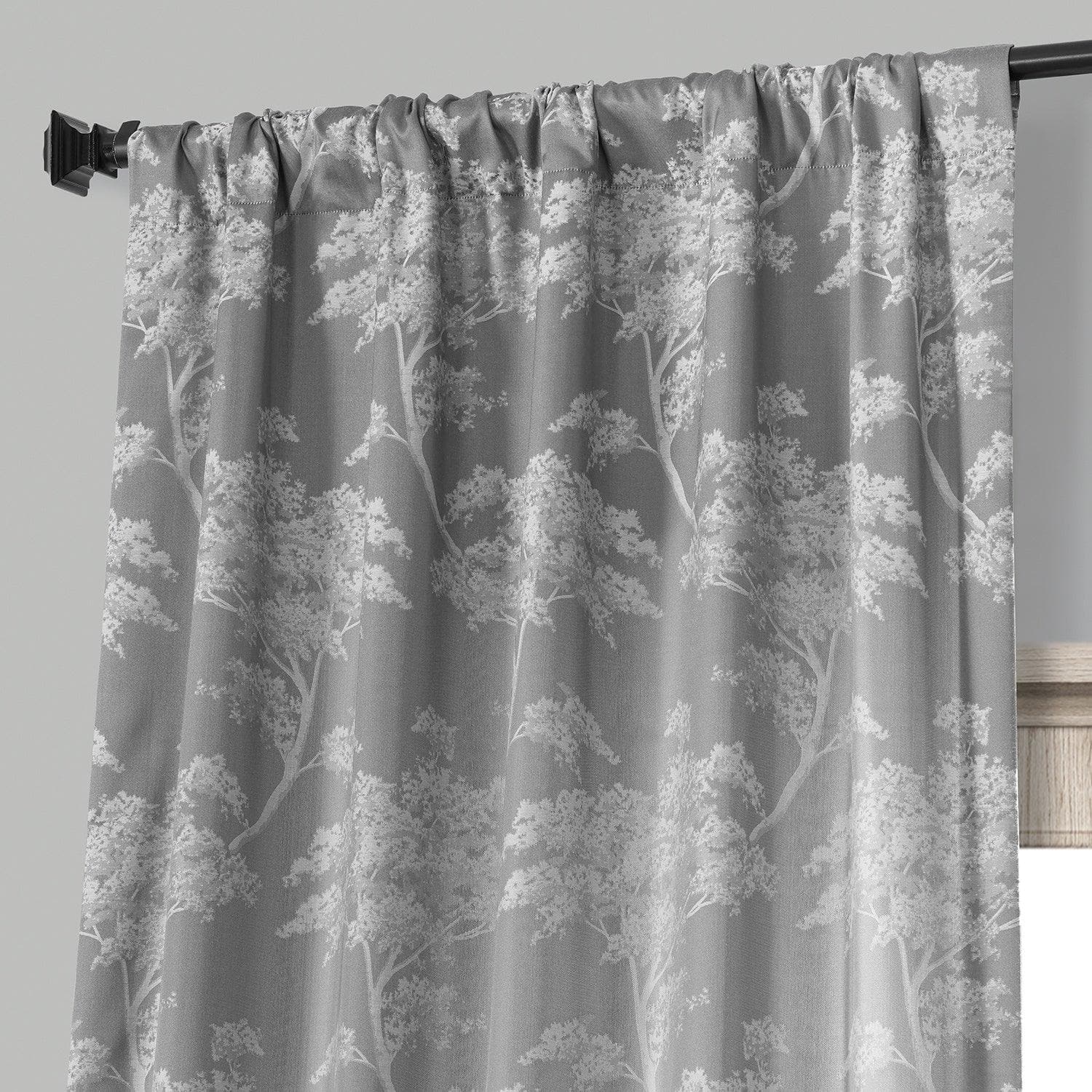Sequoia Silver Grey Floral Faux Silk Jacquard Blackout Curtains for Living Room & Bedroom - Elegant Window Treatment for Light Control & Privacy