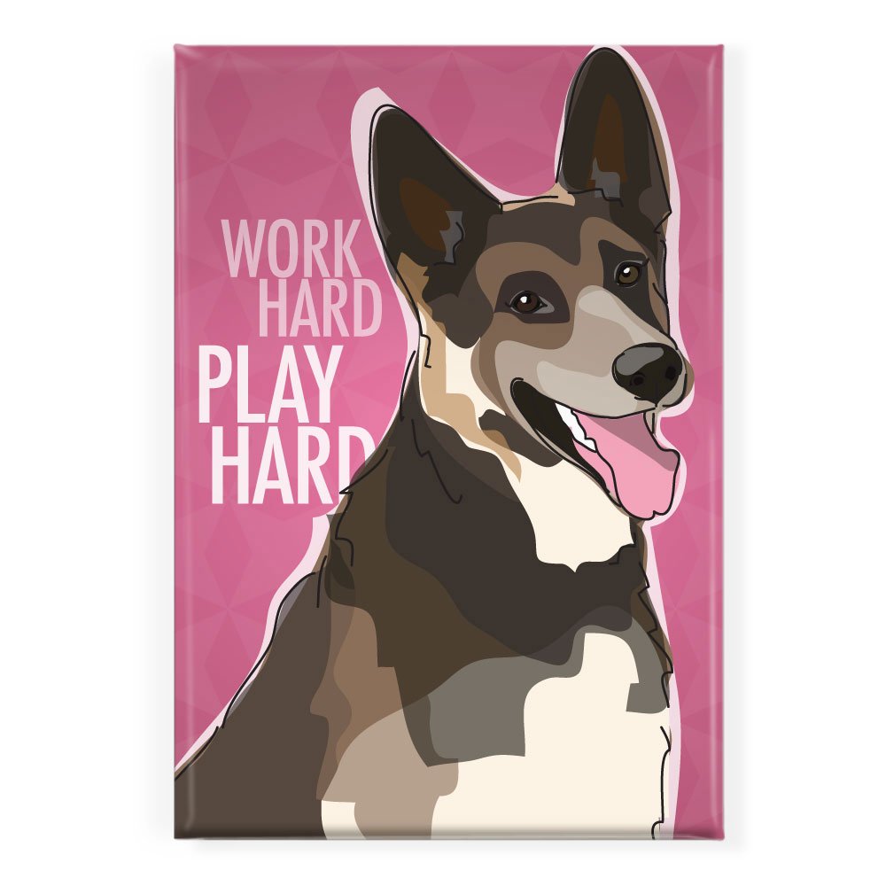 Work Hard Play Hard German Shepherd Fridge Magnet - Funny Dog Lover Gift for Office, Home & Kitchen Decor