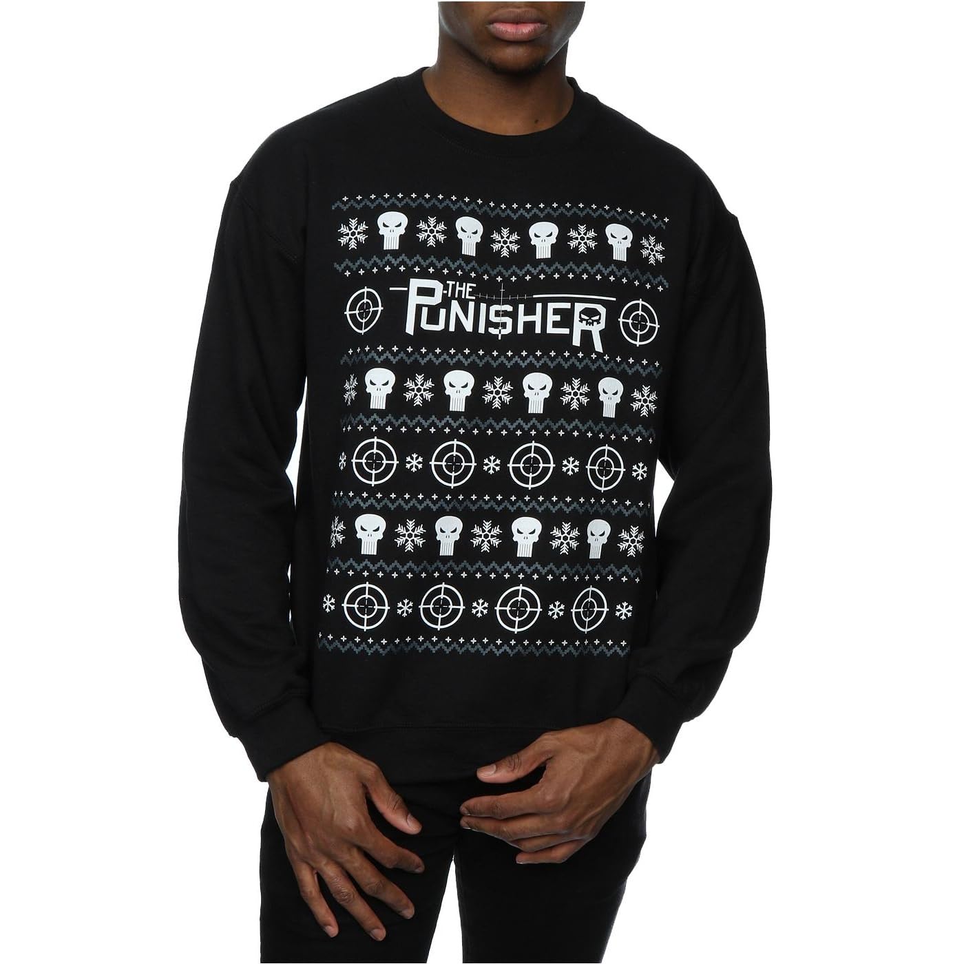 Marvel Punisher Men's Christmas Sweater - Large Black Size - Festive Holiday Gift for Marvel Fans, Comic Book Lovers, Christmas Parties & Ugly Sweater Contests