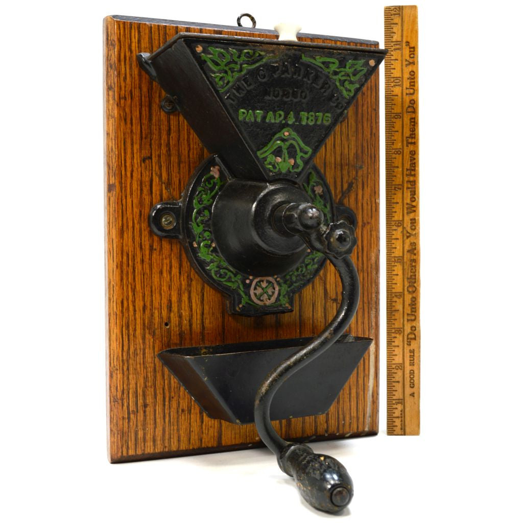 Vintage Antique C PARKER CO No. 360 Wall Mounted Coffee Grinder Mill - Hand Painted c.1876 - Perfect for Farmhouse Kitchen Decor & Coffee Enthusiast Collections
