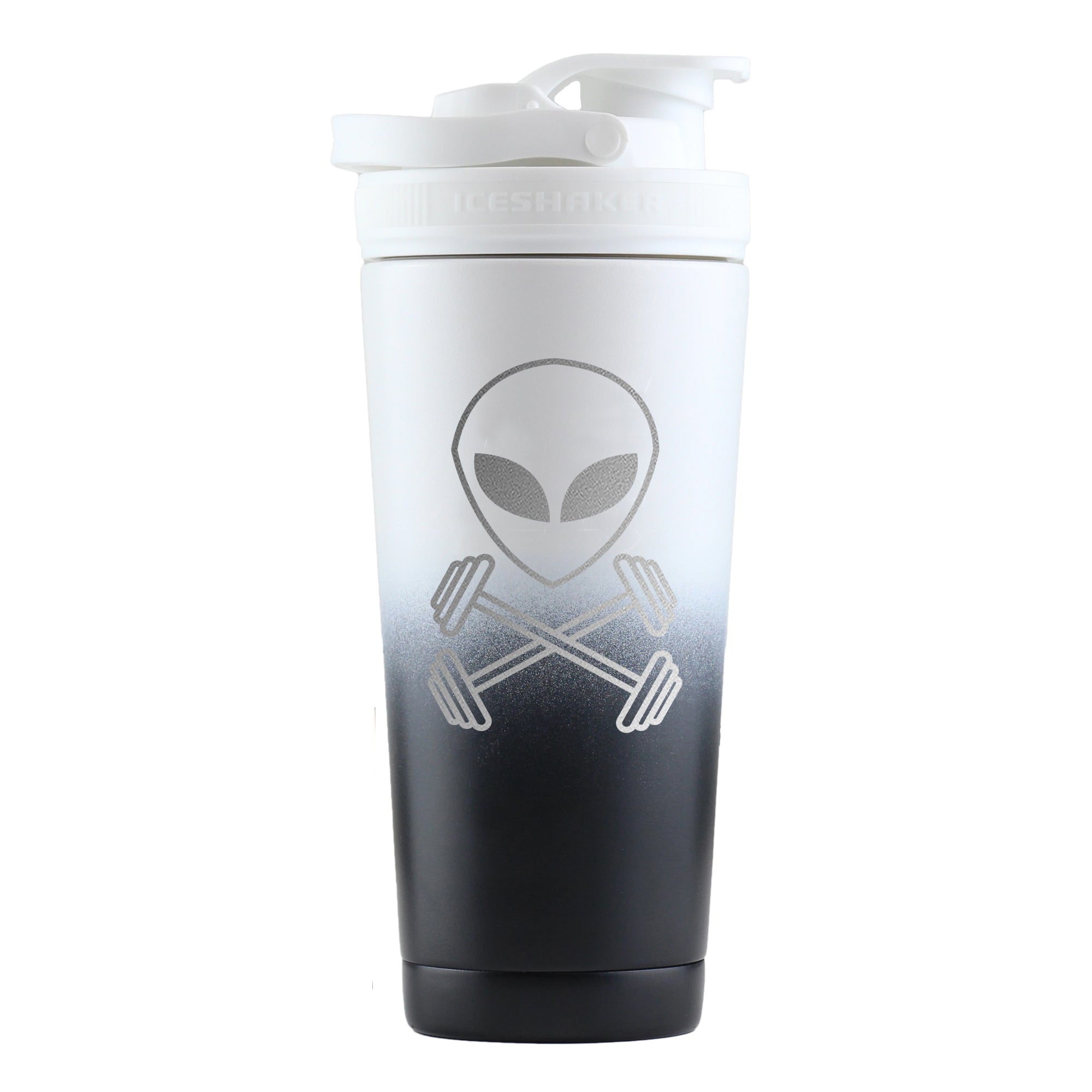 Anabolic Aliens Custom 26oz Protein Shaker Bottle - Black & White Ombre Gradient for Gym, Workouts & Post-Exercise Recovery