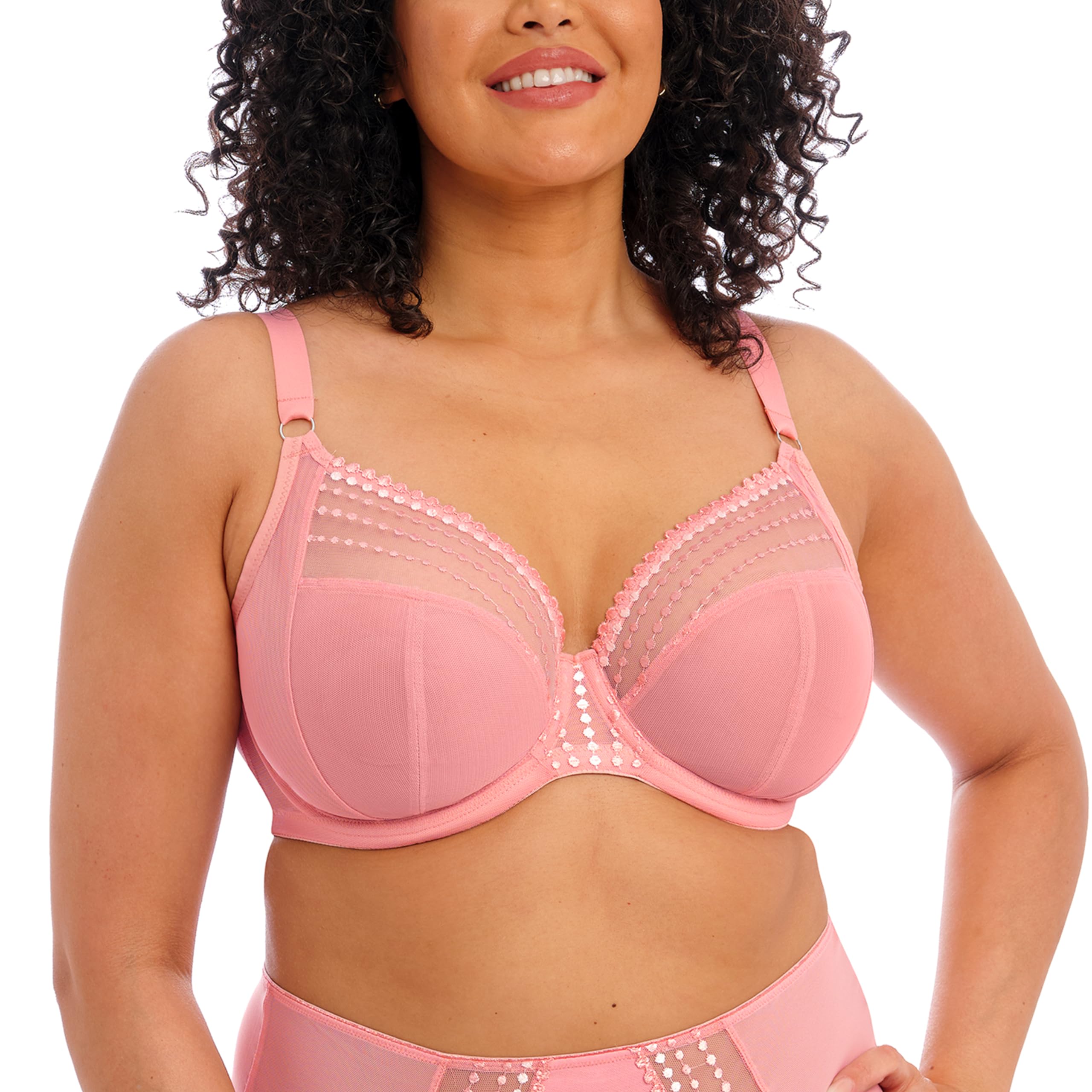 Elomi Women's Matilda Plunge Bra - DD+ Size, Sheer Mesh Cups with Side Support & Adjustable J-Hook for Racerback | Perfect for Everyday Wear, Workouts & Special Occasions