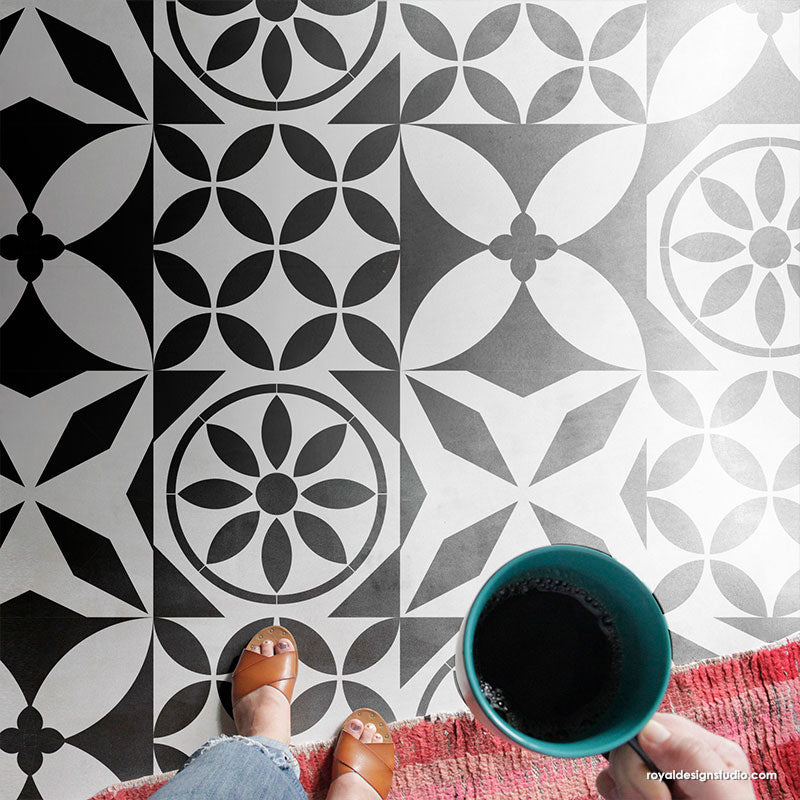 Moxie Tile Stencils Set - 12 Pack Reusable DIY Floor & Wall Stencil Kit for Home Decor, Bathroom, Kitchen Backsplash - Creative Painting Patterns for Ceramic & Concrete Tiles