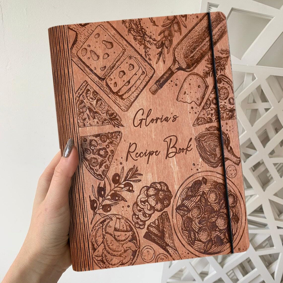 Personalized Wooden Recipe Book Binder - Custom Family Cookbook Journal with Wooden Cover - A4 Sketchbook Notebook for Writing Recipes - Perfect Mother's Day & Christmas Gift Ideas (Style 8) - Great for Home Cooking, Recipe Collection & Family Keepsakes