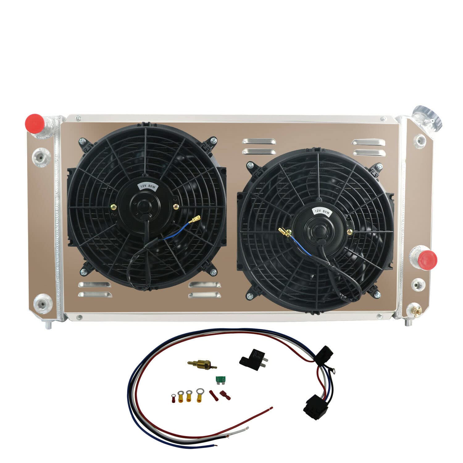 ALLOYWORKS 4-Row Core All-Aluminum Radiator with Shroud Fan & Relay Kit for 1996-2005 Chevy S10 Blazer C1500 GMC Jimmy LS Engine Swap - High-Performance Cooling Upgrade for Off-Roading, Towing & Hot Weather Driving