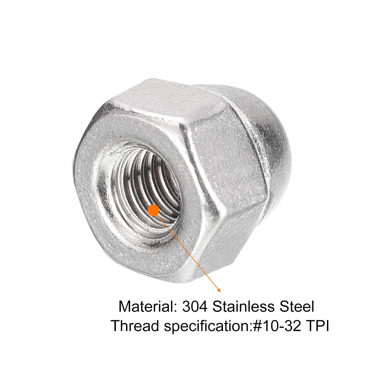 #10-32 Acorn Cap Nuts, 50pcs - 304 Stainless Steel Hex Dome Head Nuts for Fasteners, Furniture & DIY Projects (Silver) - Durable Hardware Accessories for Home Improvement & Mechanical Repair