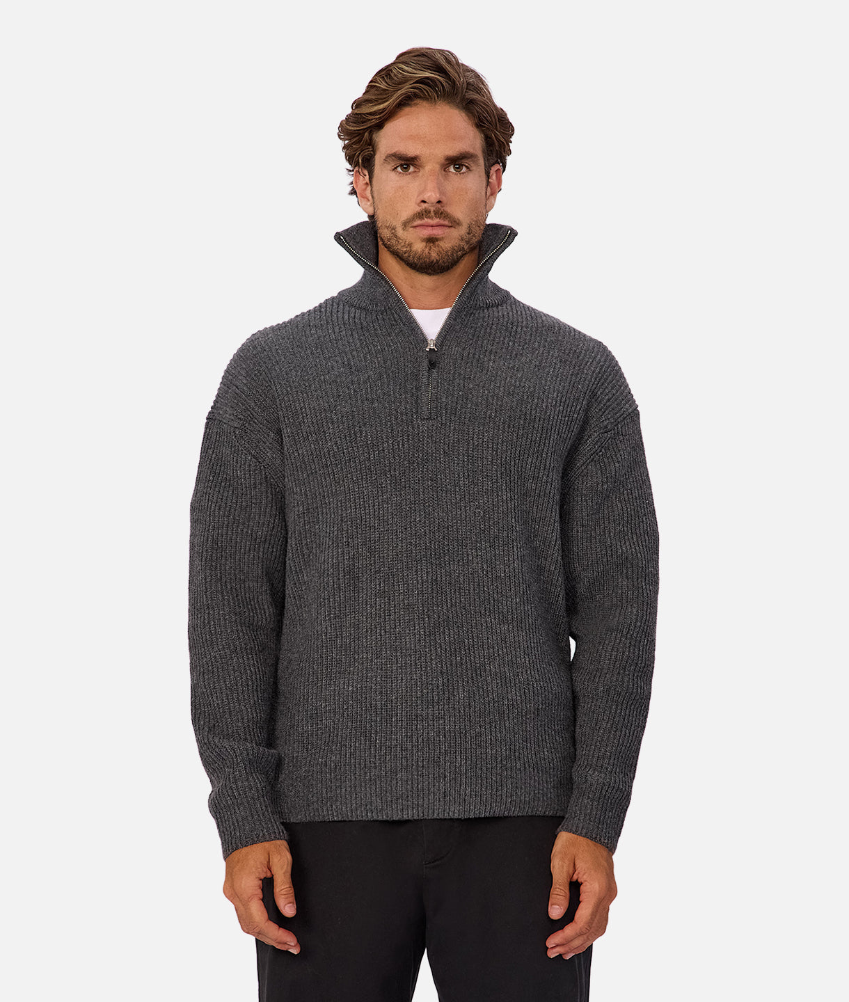 Montreal Zip Neck Knit Sweater - Charcoal Gray | Warm Winter Pullover for Men & Women | Perfect for Casual Wear, Outdoor Activities & Layering