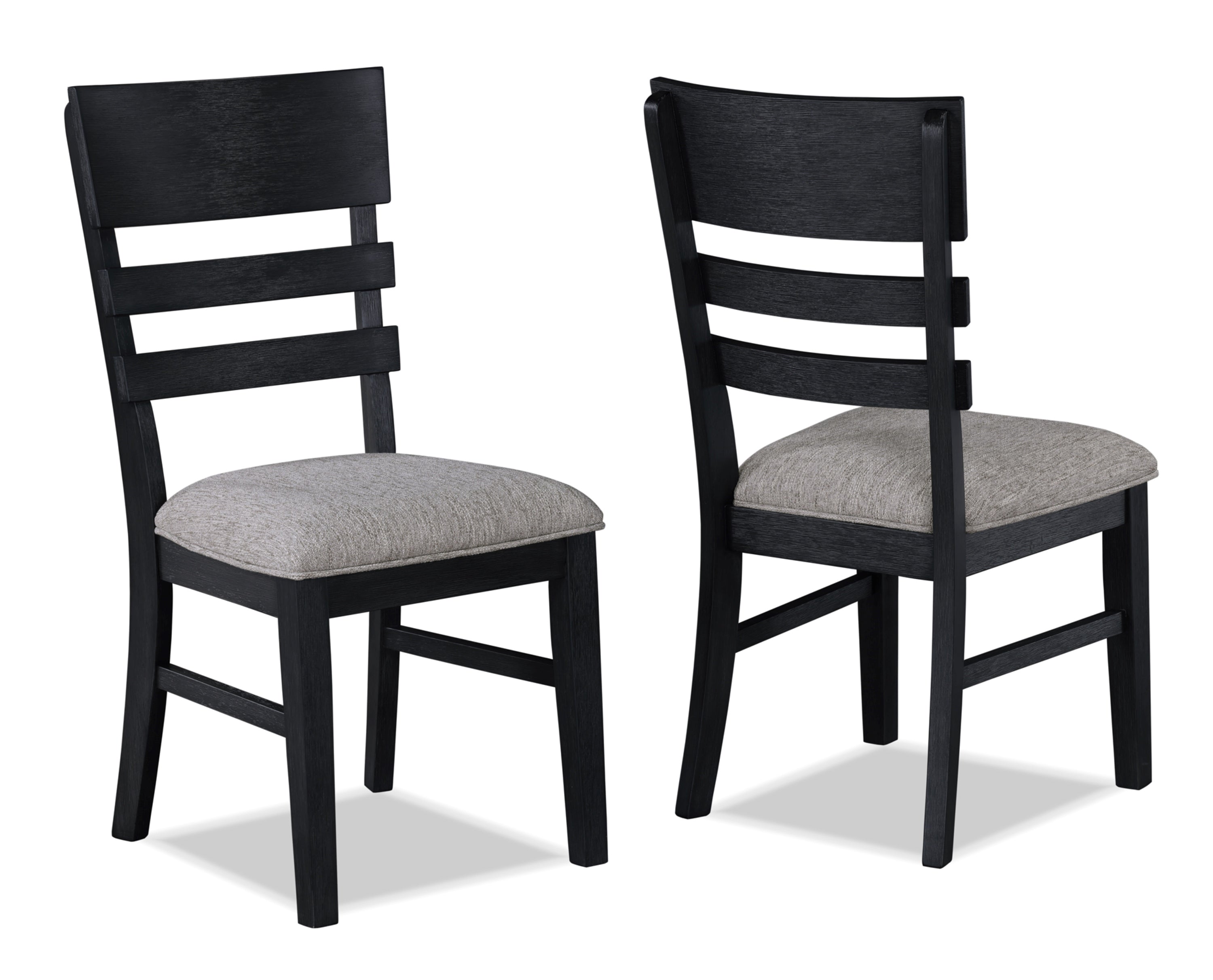 2-Piece Black Finish Side Chairs with Gray Fabric Upholstered Seat - Ladder Back Contemporary Transitional Style Wooden Dining Chairs for Kitchen, Breakfast Nook & Small Space Decor