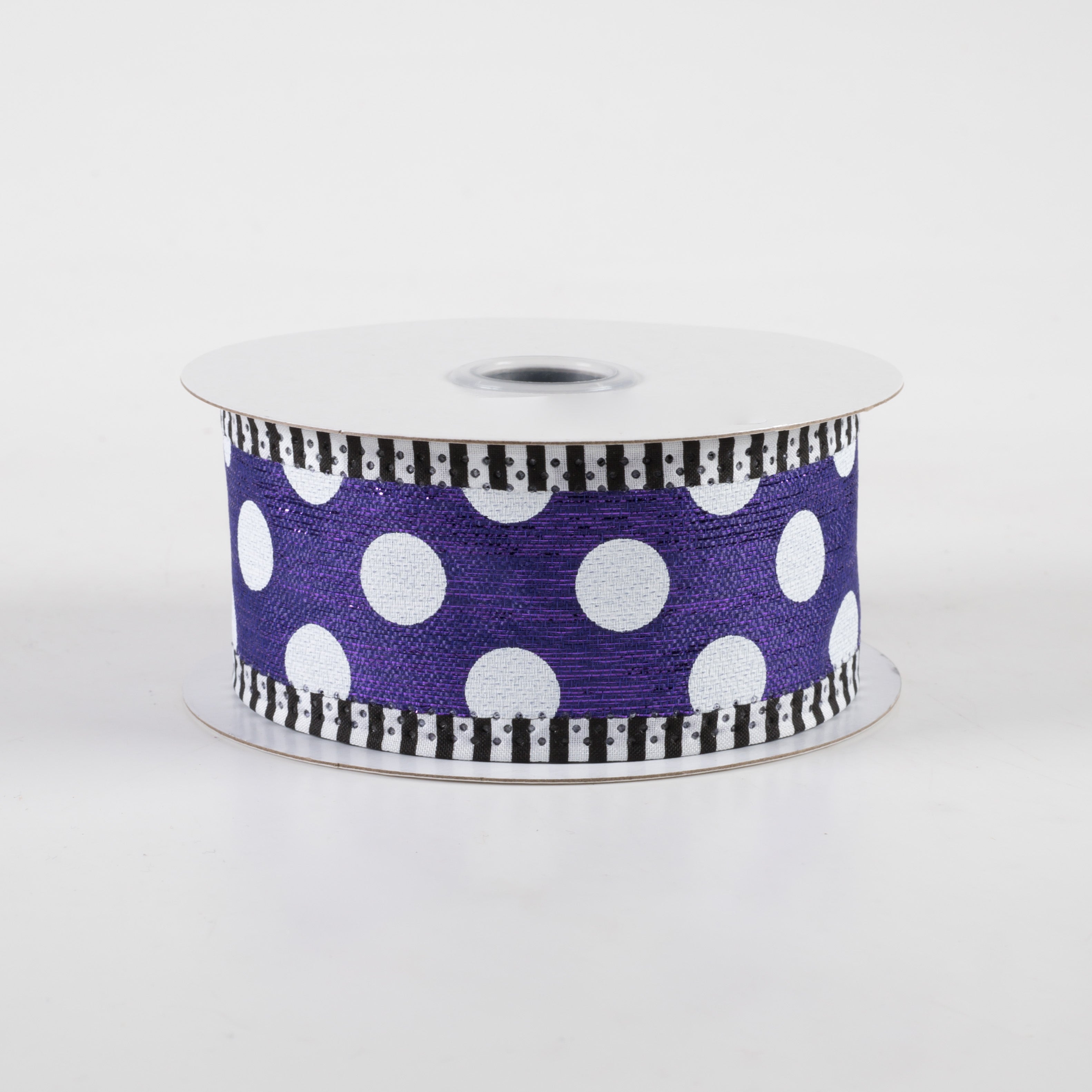 1.5 Inch Medium Polka Dot Stripe Edge Ribbon - Purple & White Decorative Ribbon (10 Yards) for Gift Wrapping, DIY Crafts, Wedding Decorations and Party Favors