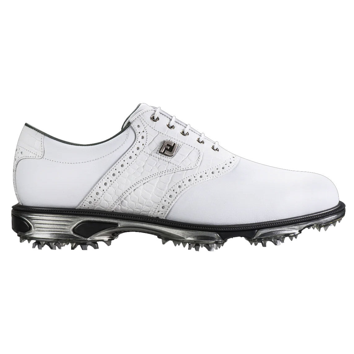 FootJoy DryJoys Tour White Men's Golf Shoes - Waterproof Spiked Golf Shoes for Men - Comfortable & Durable Golf Footwear for Professional & Casual Play on Course