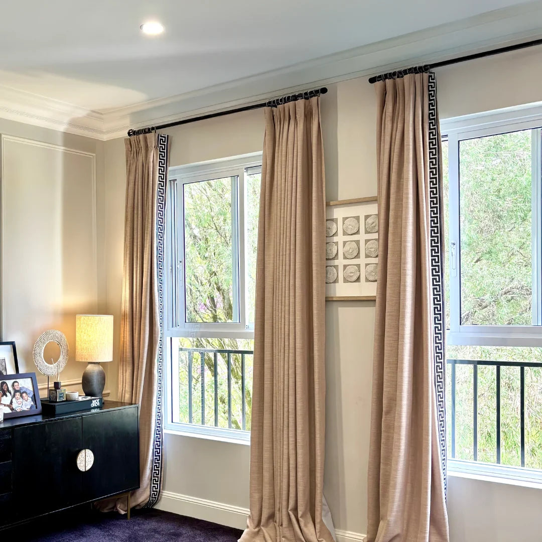 Premium Liz Linen Curtains with Elegant Border Trim - Blackout Window Drapes for Living Room & Bedroom (Set of 2 Panels) | Soft Textured Fabric for Light Filtering & Privacy