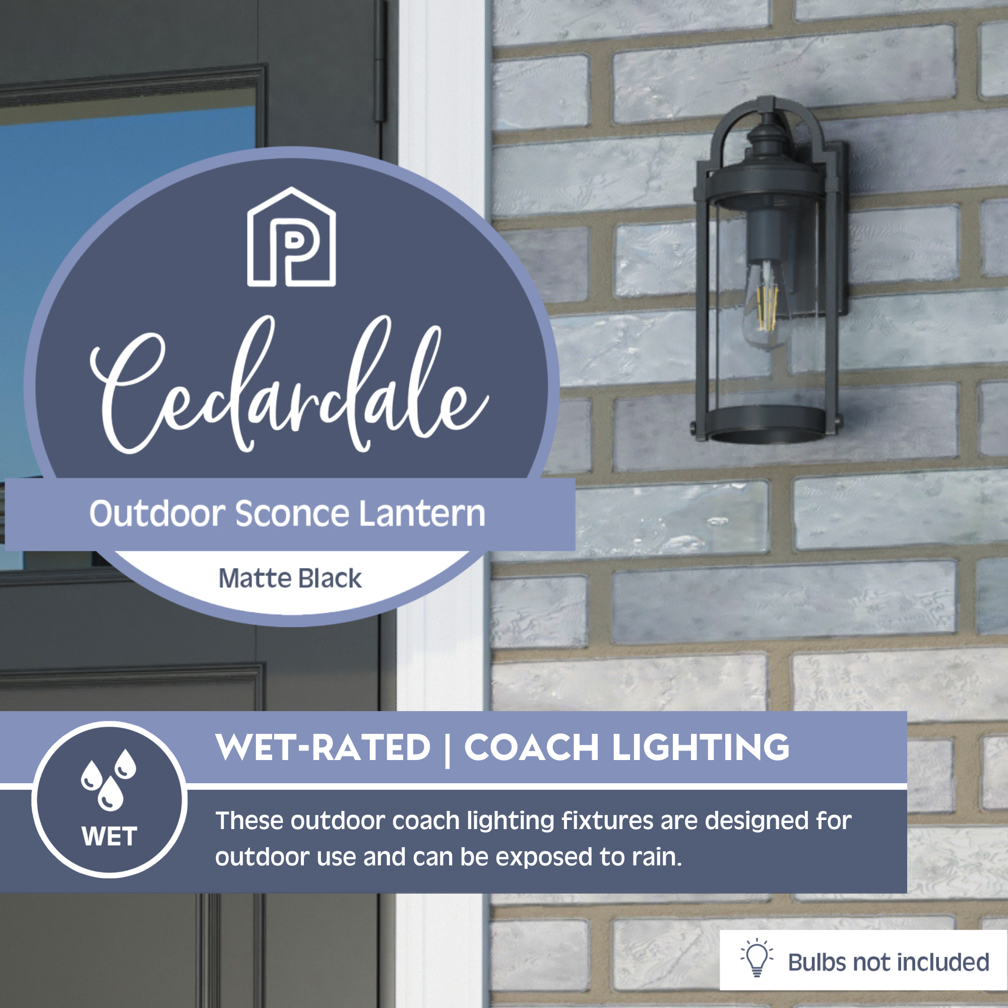 Cedardale Wet Rated Outdoor Coach Light in Matte Black - Durable Exterior Wall Sconce for Porch, Garage & Entryway Lighting