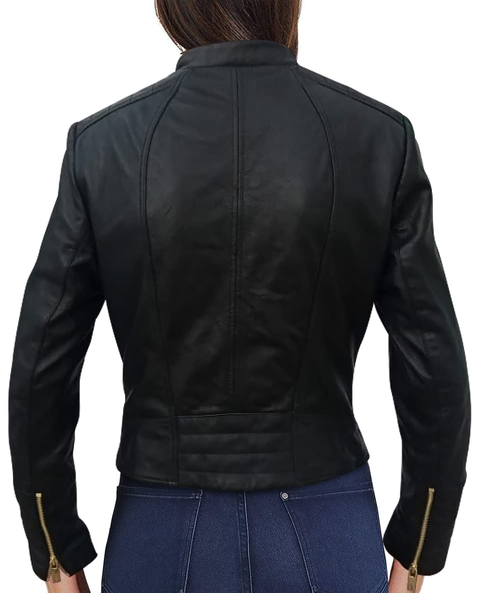 Genuine Black Sheepskin Women's Biker Jacket - Premium Leather Motorcycle Jacket for Women - Perfect for Riding, Casual Wear & Outdoor Adventures
