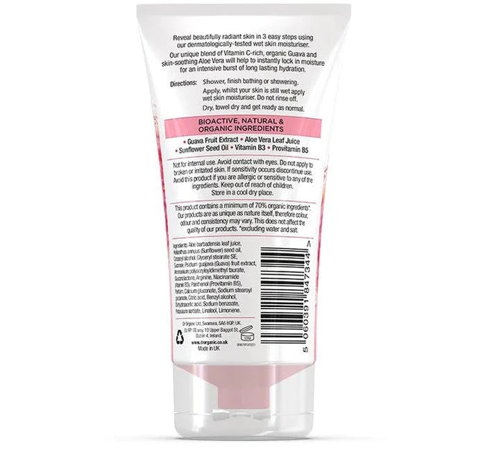 Dr Organic Wet Skin Moisturizer with Organic Guava Extract - Hydrating Body Lotion for Dry Skin After Shower or Swimming, Natural Skincare for Women & Men