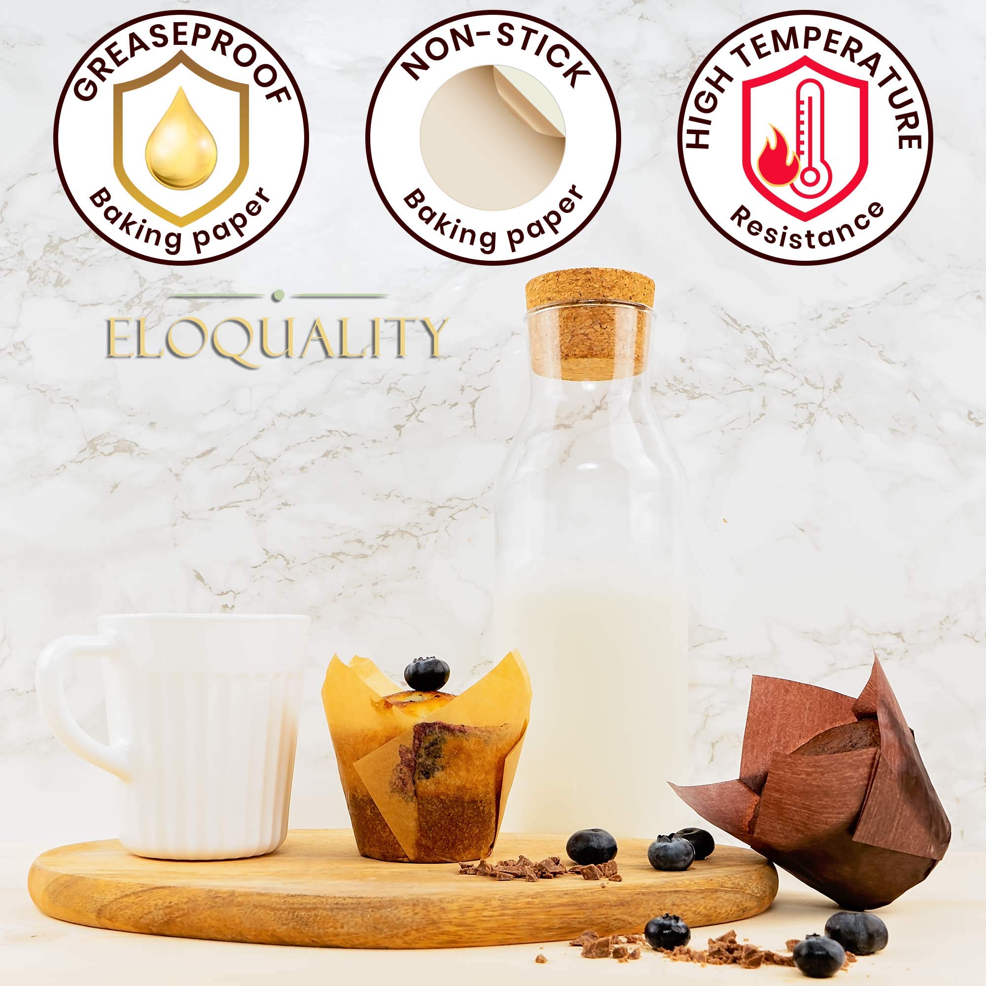 250-Pack Brown Greaseproof Tulip Baking Cups & Natural Parchment Liners - Premium Cupcake Wrappers for Muffins, Mini Snacks, Wedding & Birthday Parties (Ideal for Home Baking, Cafes & Catering Events)