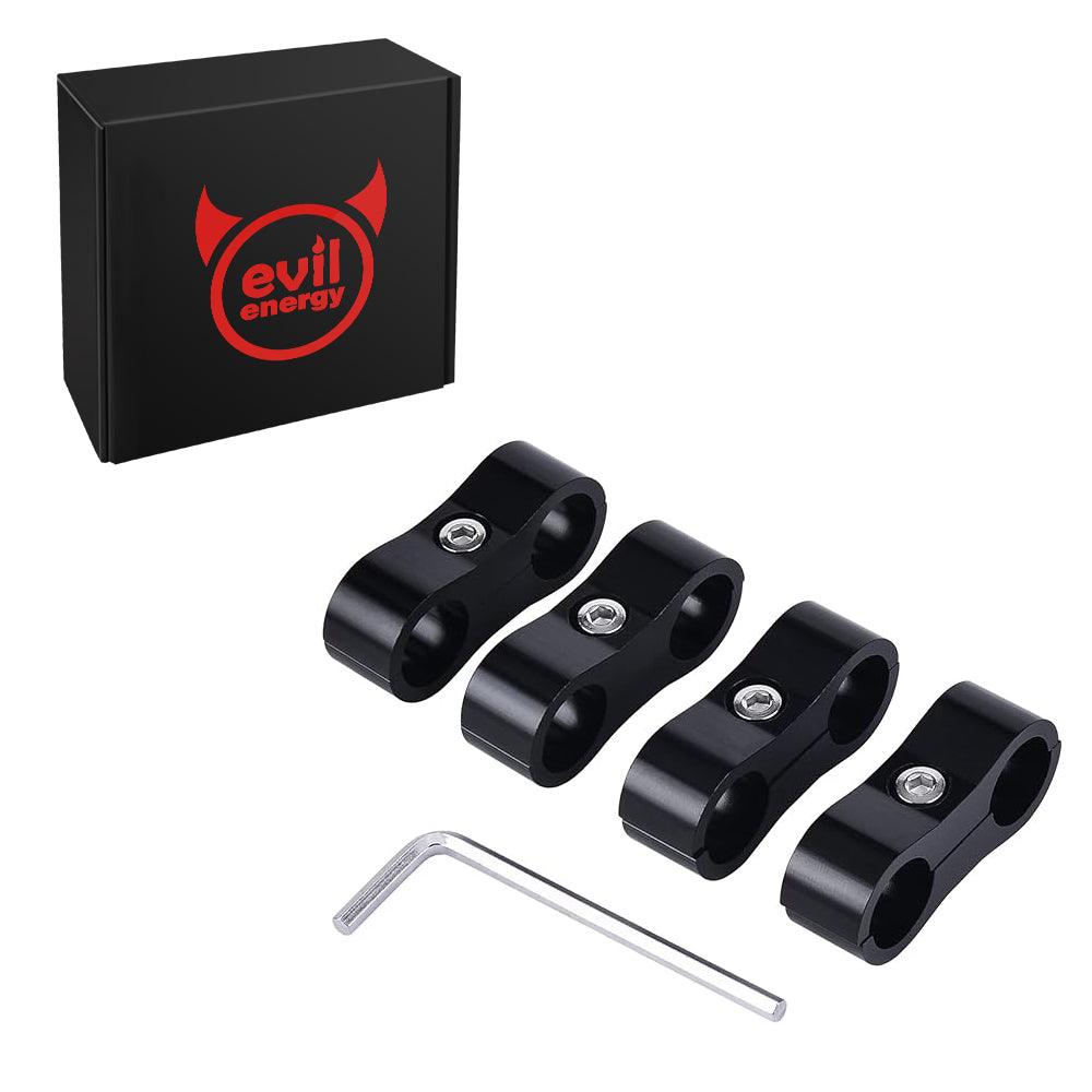 EVIL ENERGY Aluminum Fuel Line Hose Separator Clamp - 4PCS Black Mounting Clamps for High-Performance Cars & Racing Vehicles | Perfect for Engine Bay Organization & Fuel System Upgrades